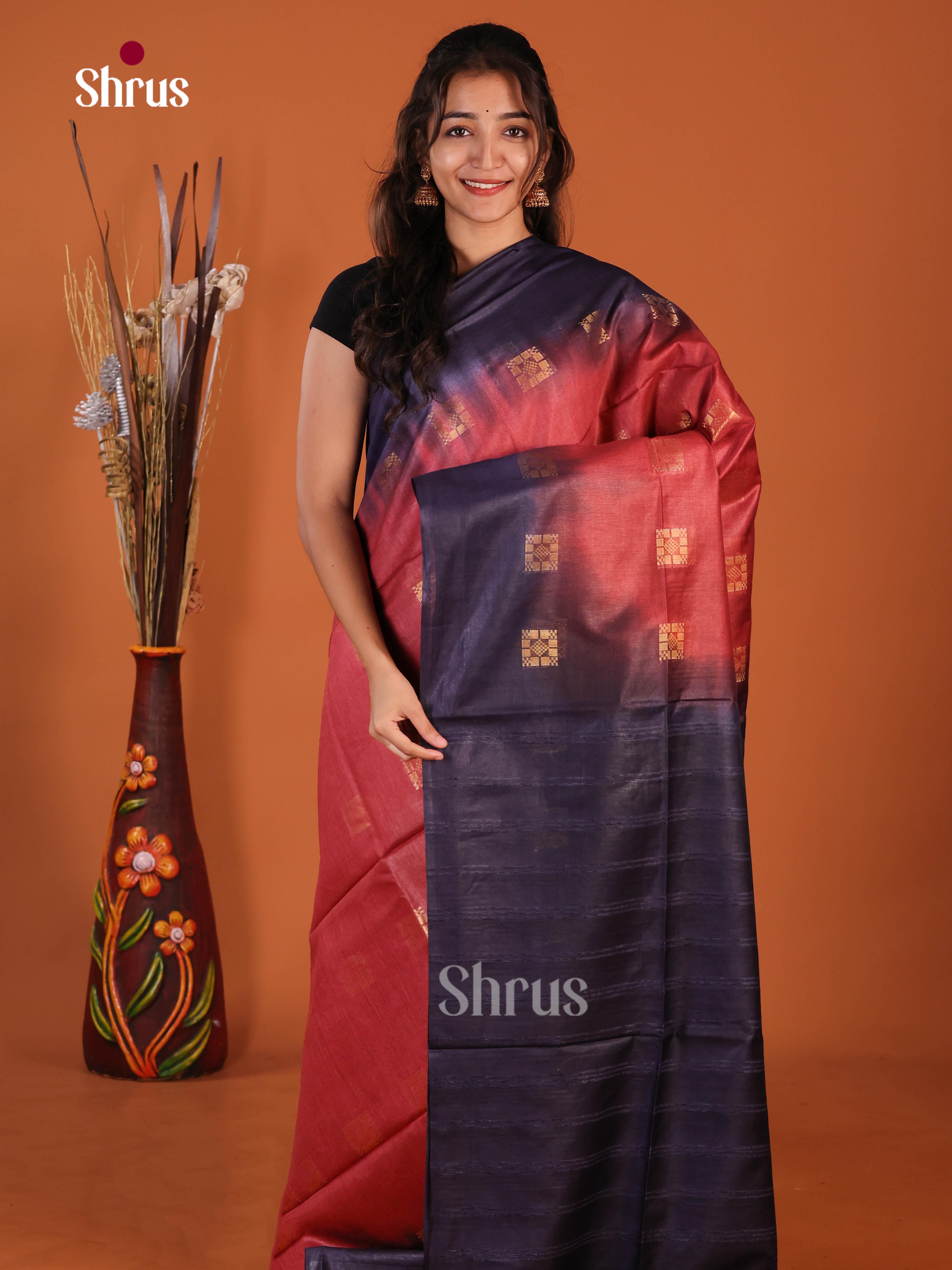 Red & Blue - Semi Tussar Saree