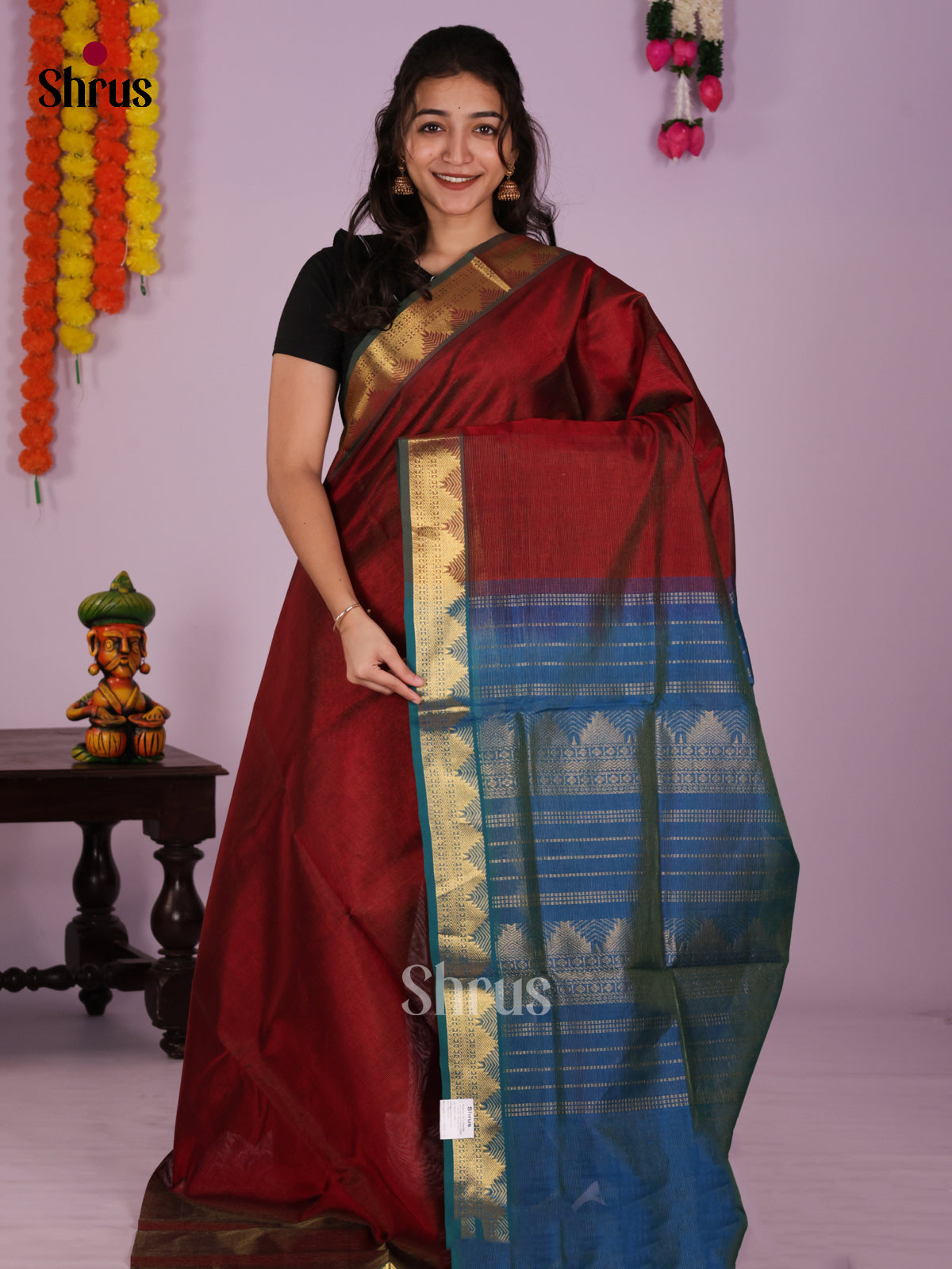 DIS24195 - Silk Cotton Saree - Shop on Shrus.com