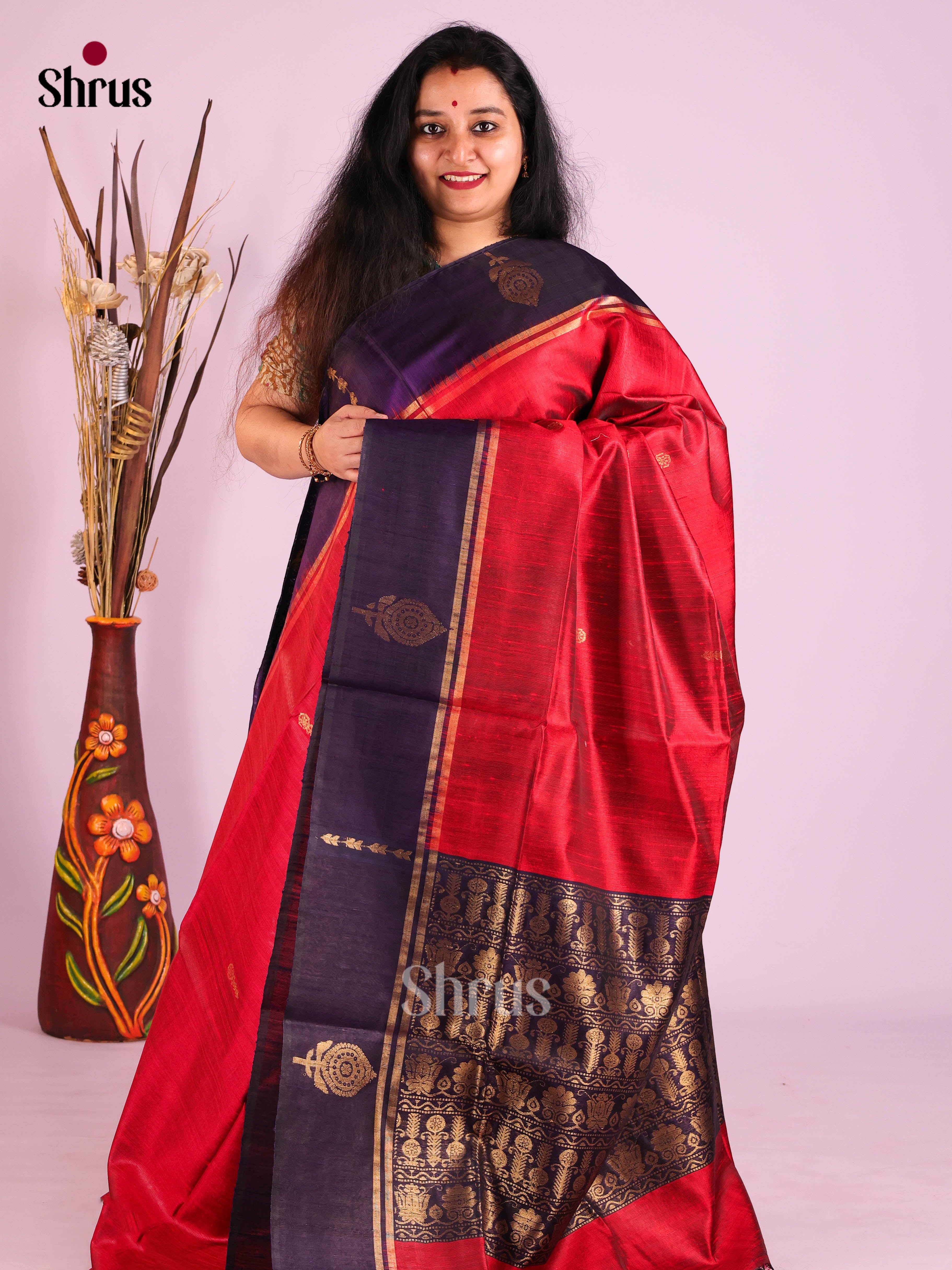 Red & Blue- Raw Silk Saree