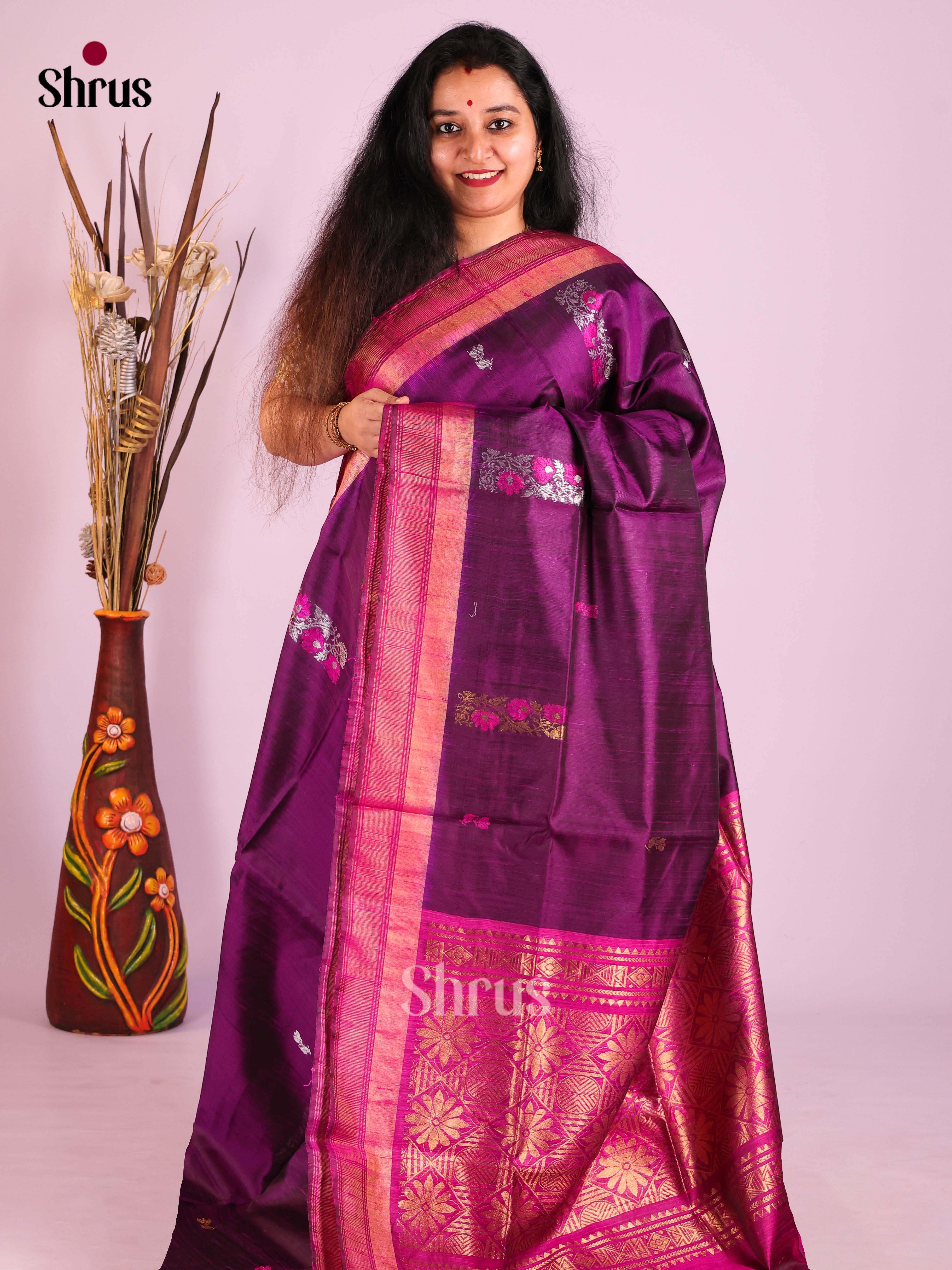 Violet & Pink - Raw Silk Saree