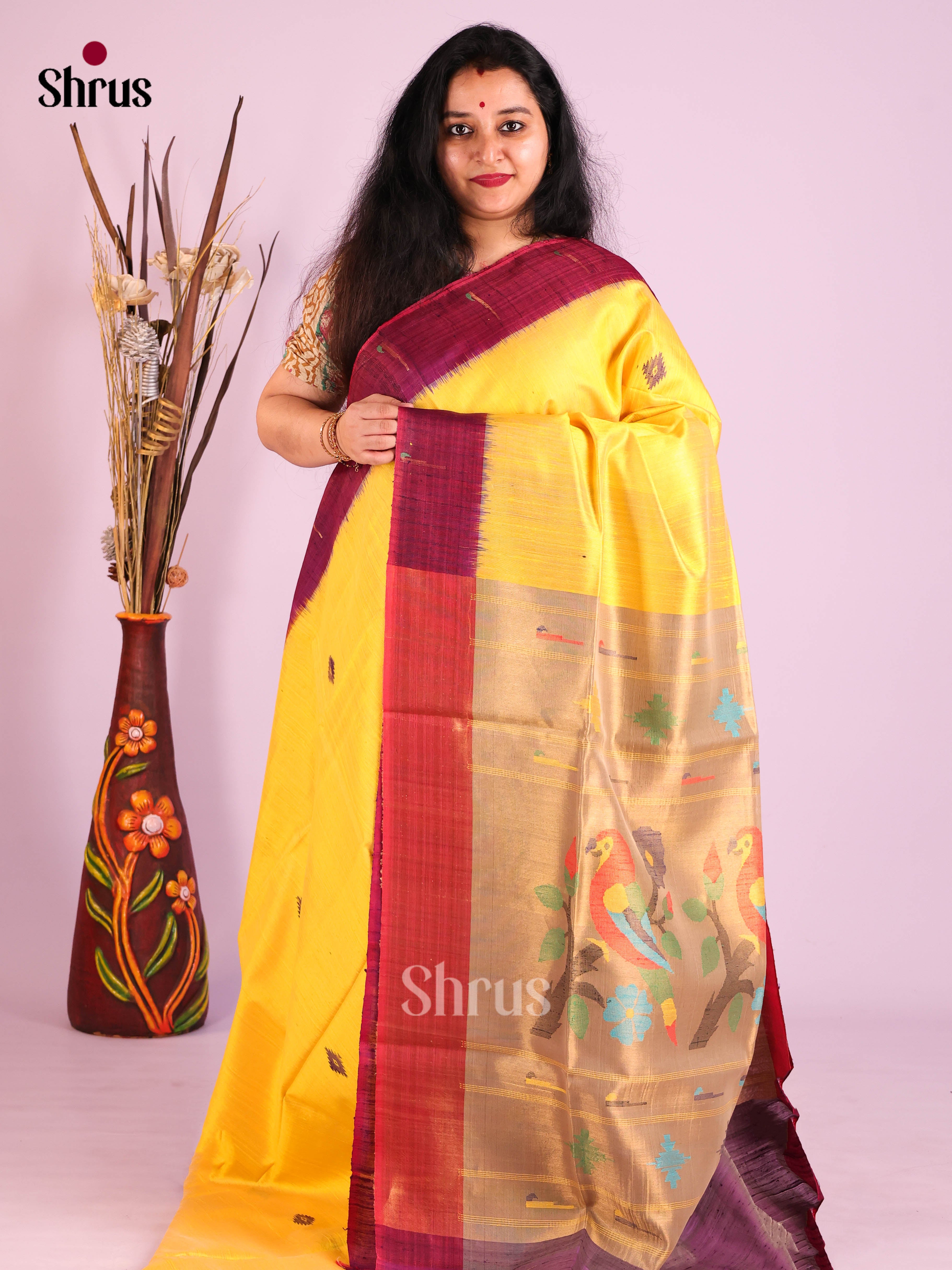 Yellow & Purple - Raw Silk Saree