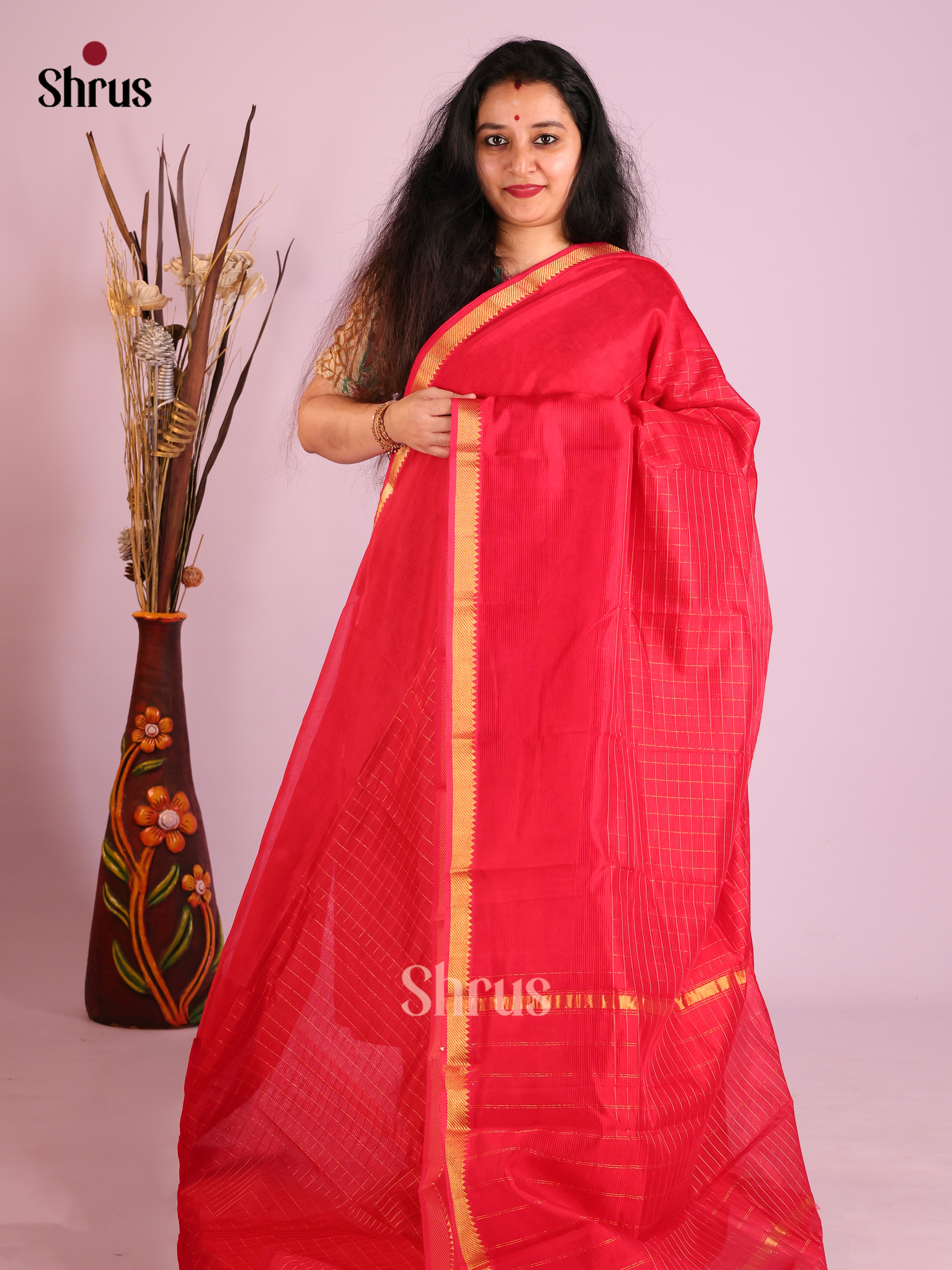 Red(Single Tone) - Mangalagiri silkcotton Saree