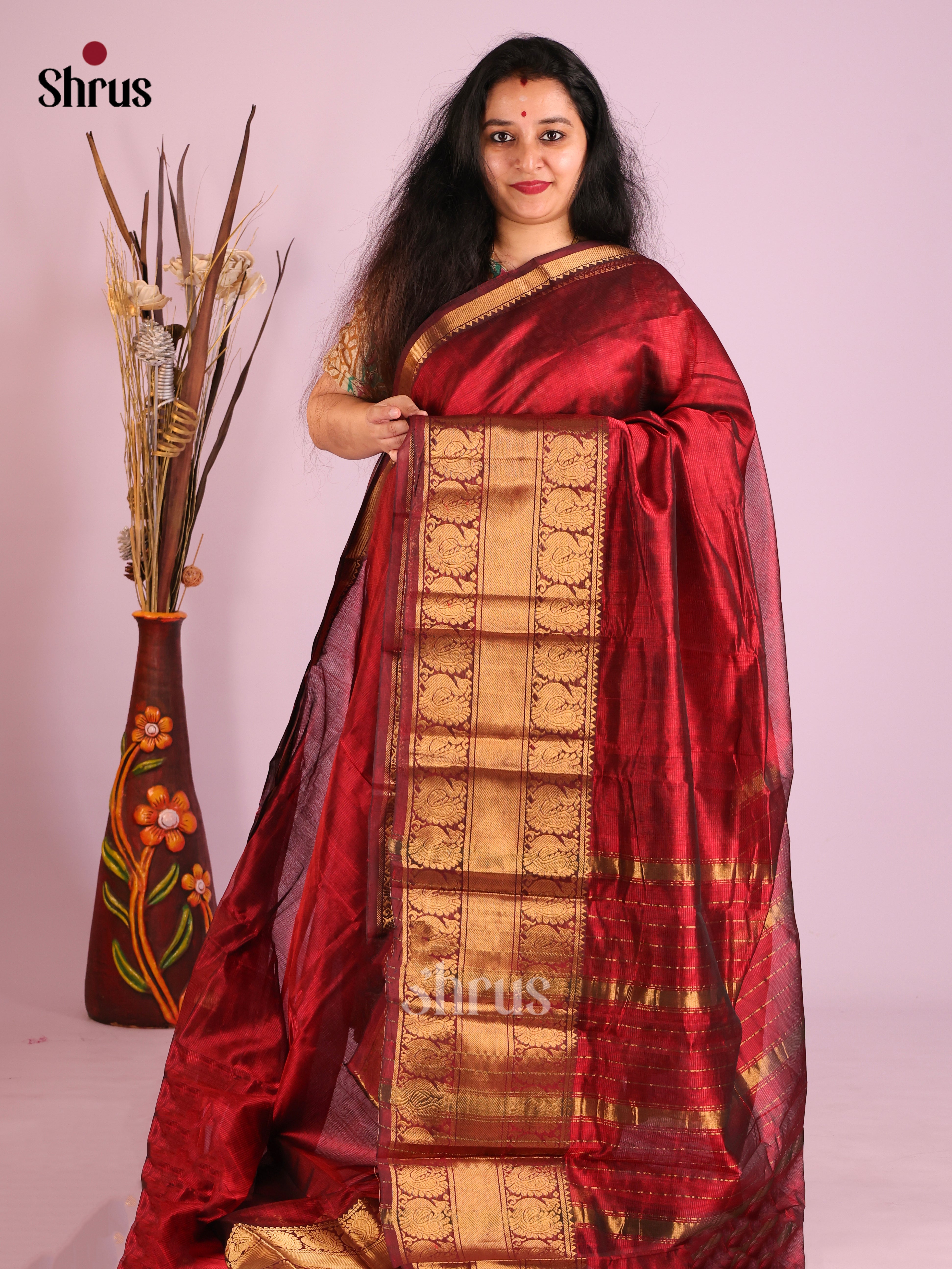 Maroon(Single Tone) - Mangalagiri silkcotton Saree