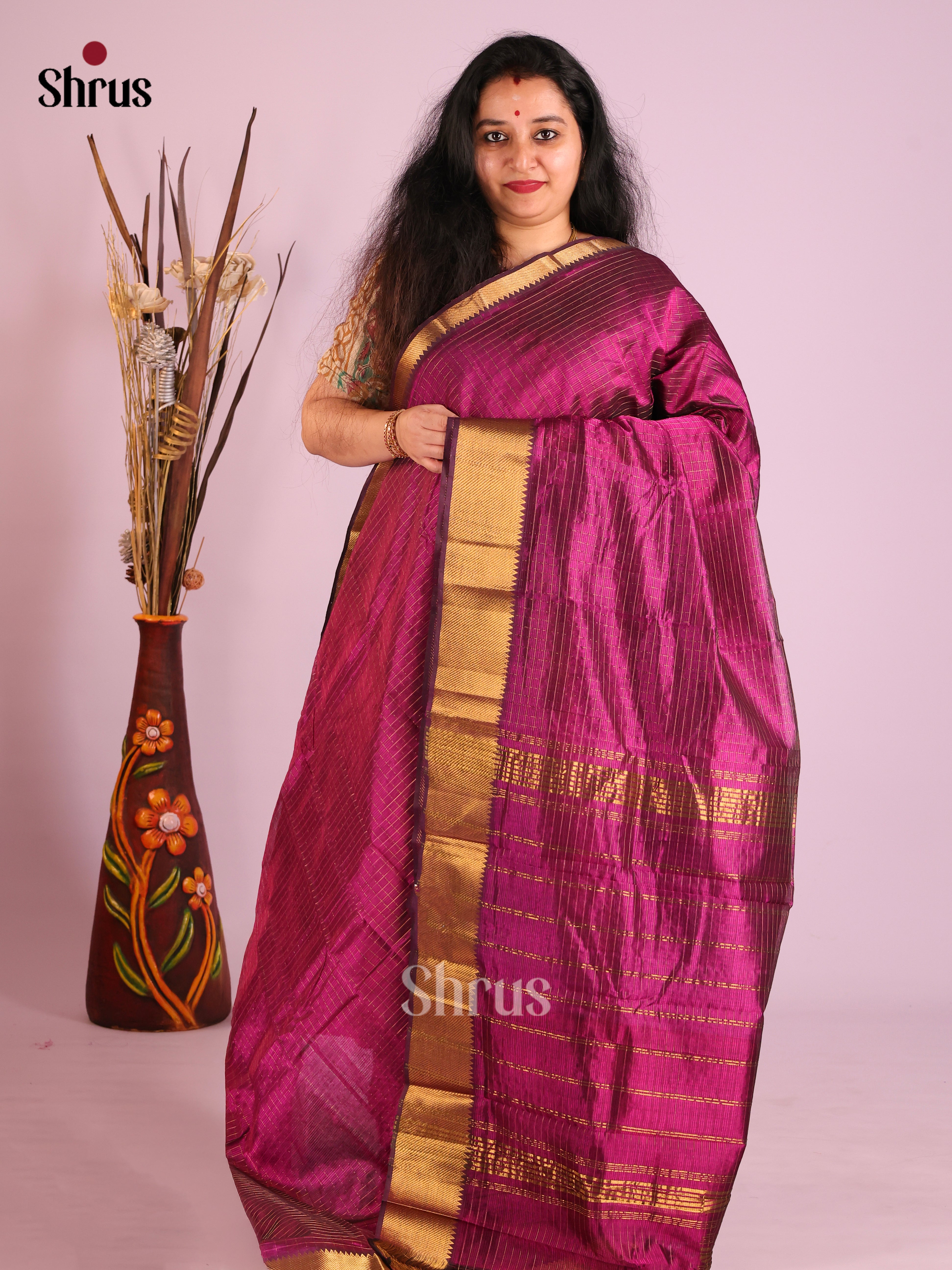 Purple(Single Tone) - Mangalagiri silkcotton Saree - Shop on Shrus.com