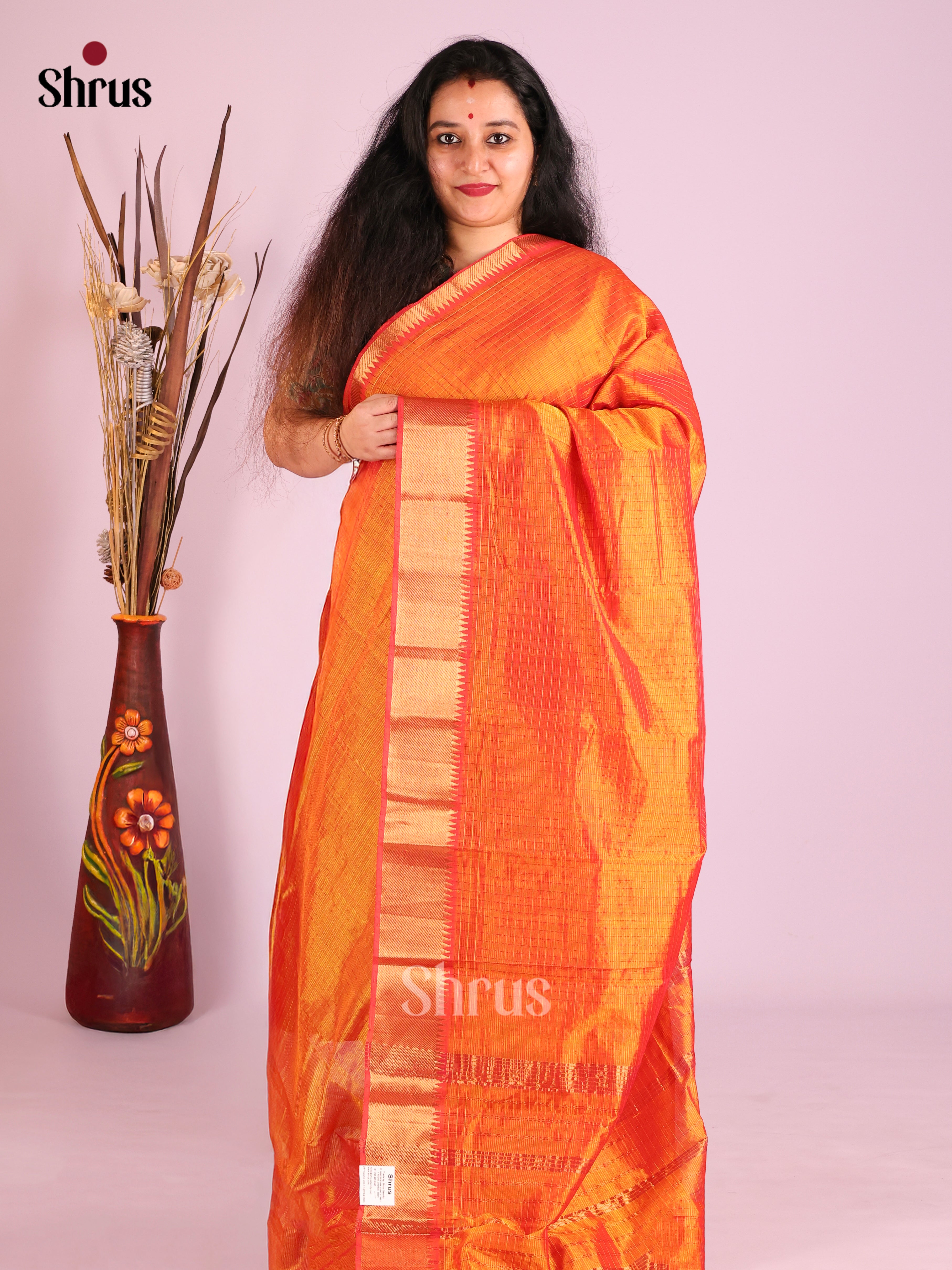 Orange(Single Tone) - Mangalagiri silkcotton Saree