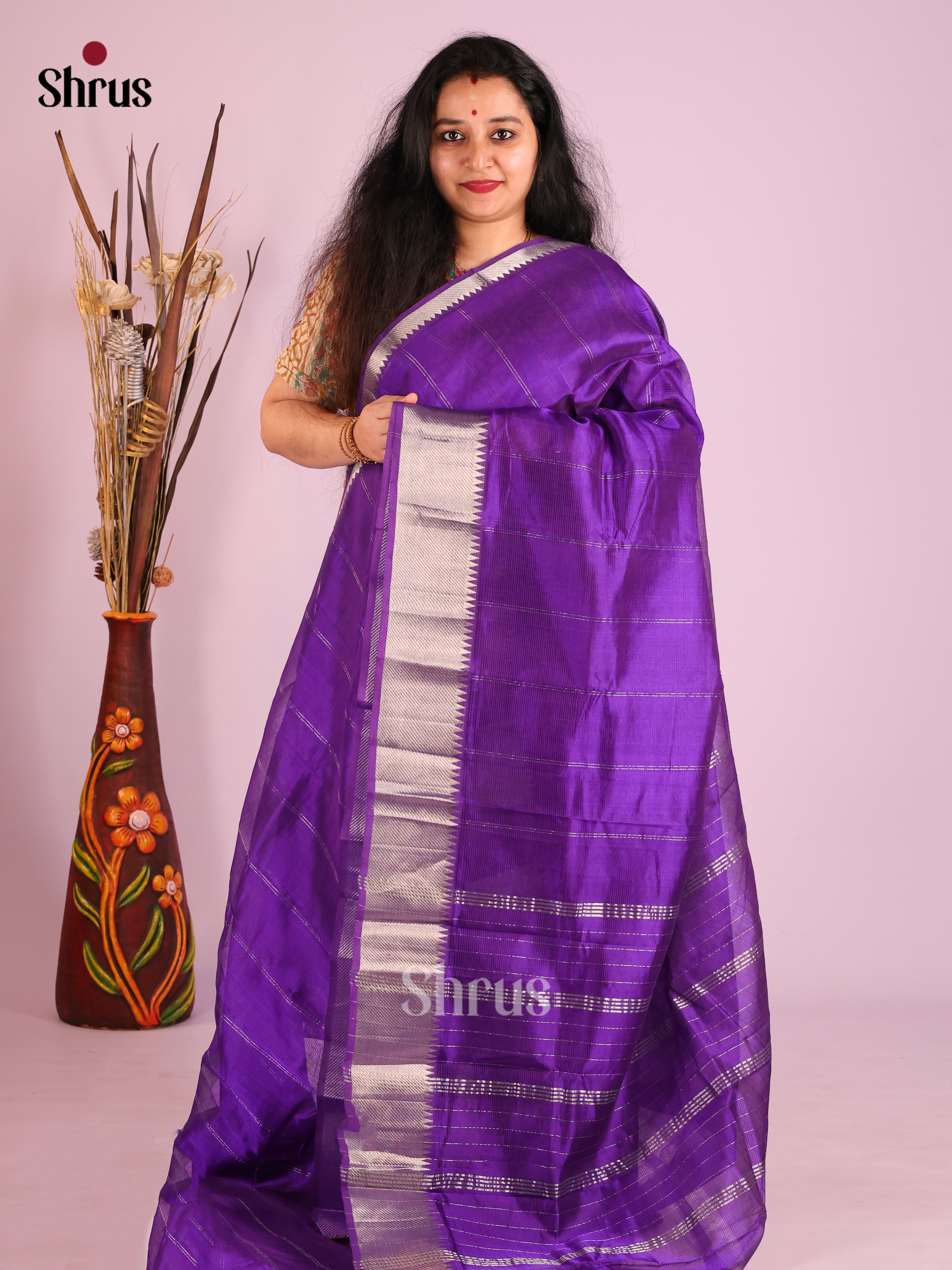 Violet(Single Tone) - Mangalagiri silkcotton Saree
