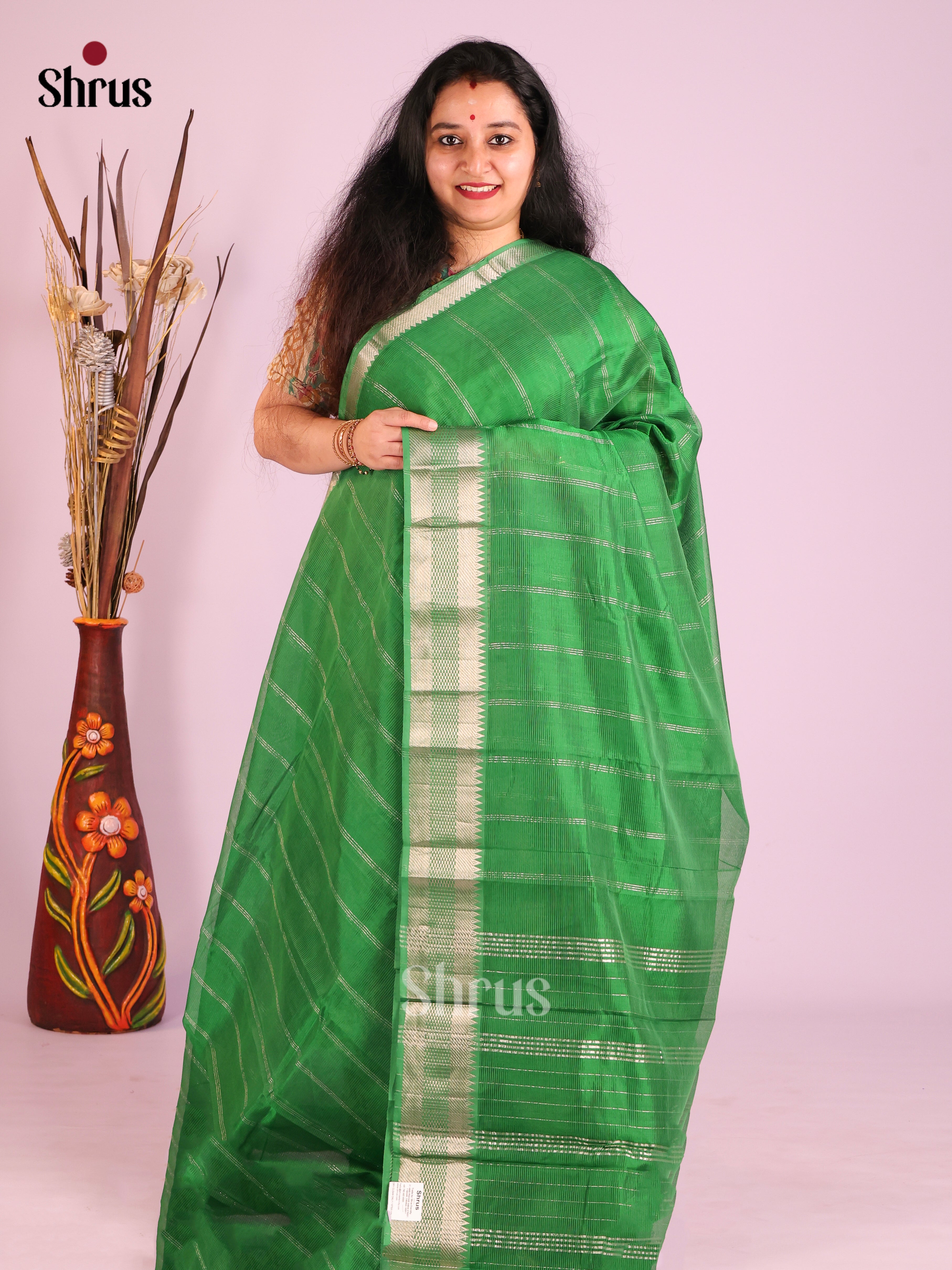 Green(Single Tone)- Mangalagiri silkcotton Saree