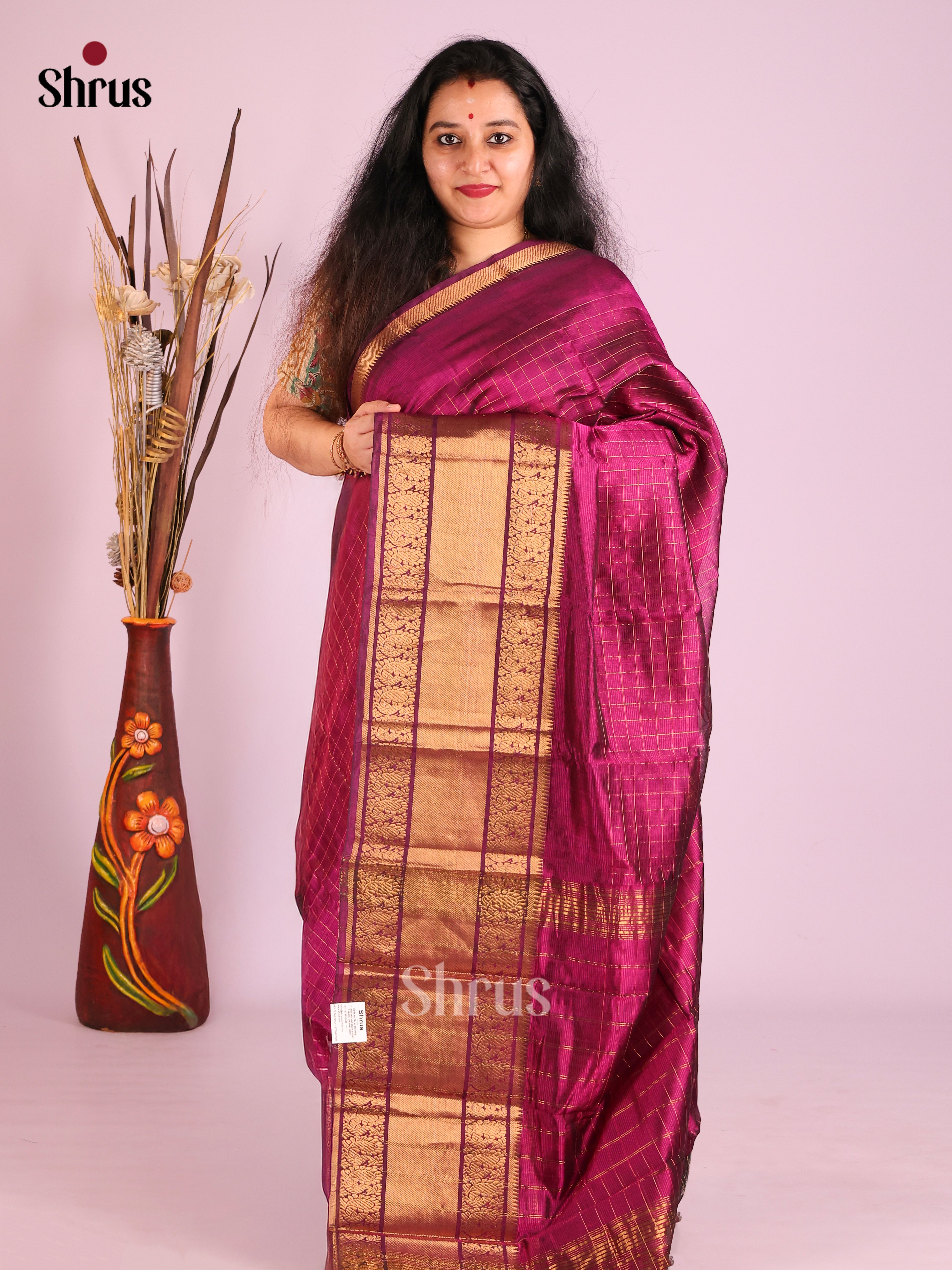 Purple(Single Tone)- Mangalagiri silkcotton Saree - Shop on Shrus.com