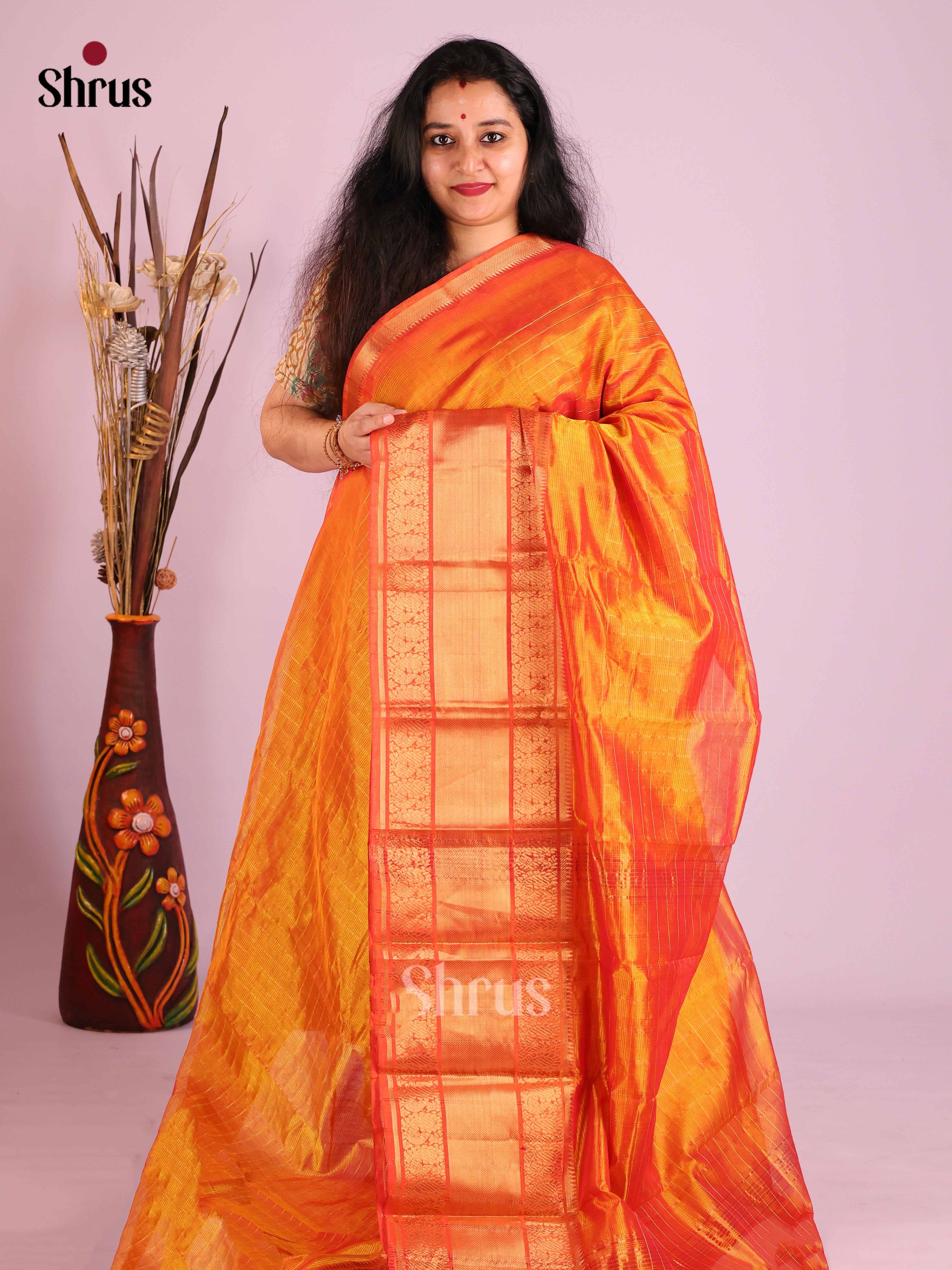 Orange(Single Tone) - Mangalagiri silkcotton Saree