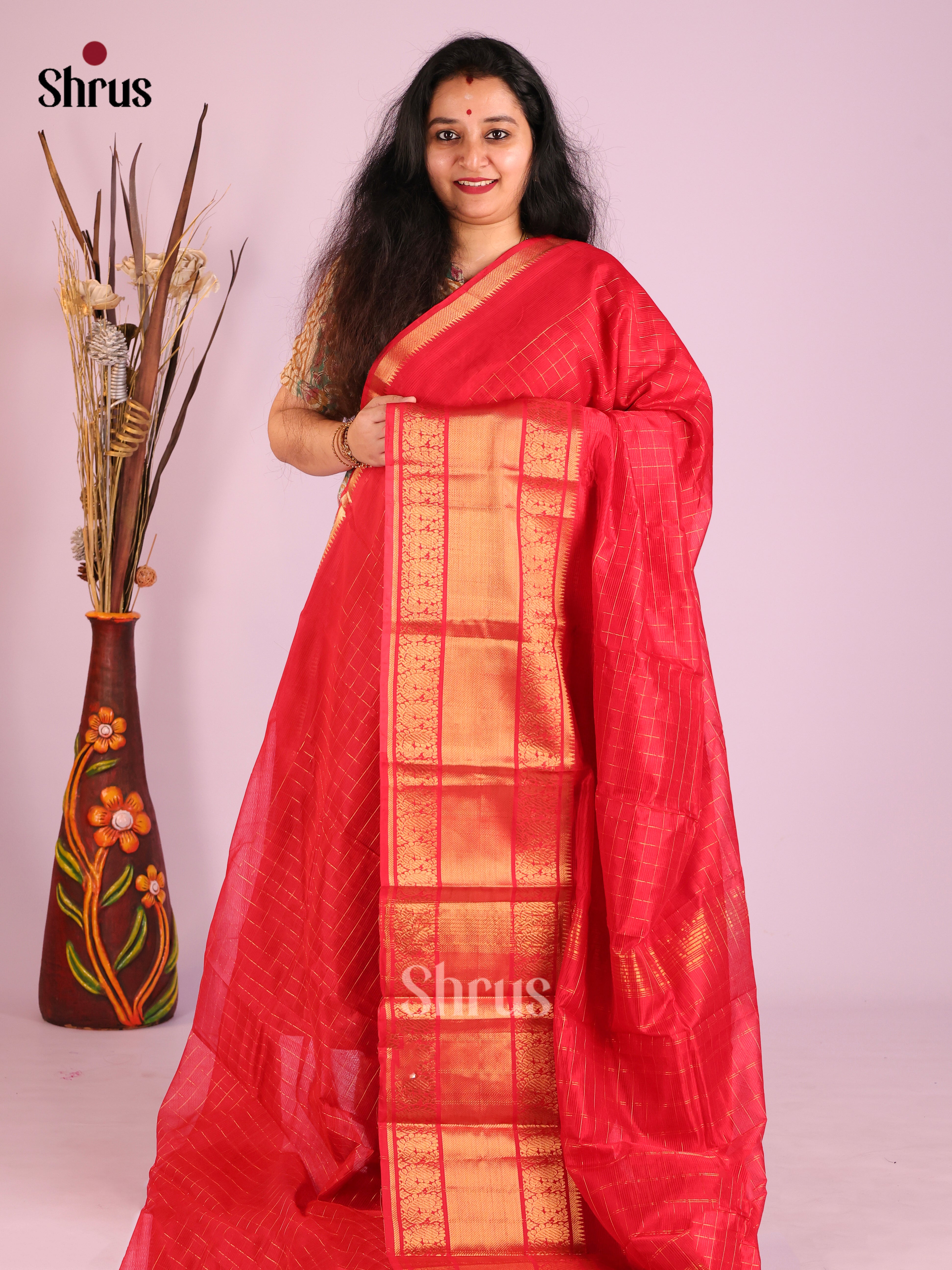 Red(Single Tone)- Mangalagiri silkcotton Saree