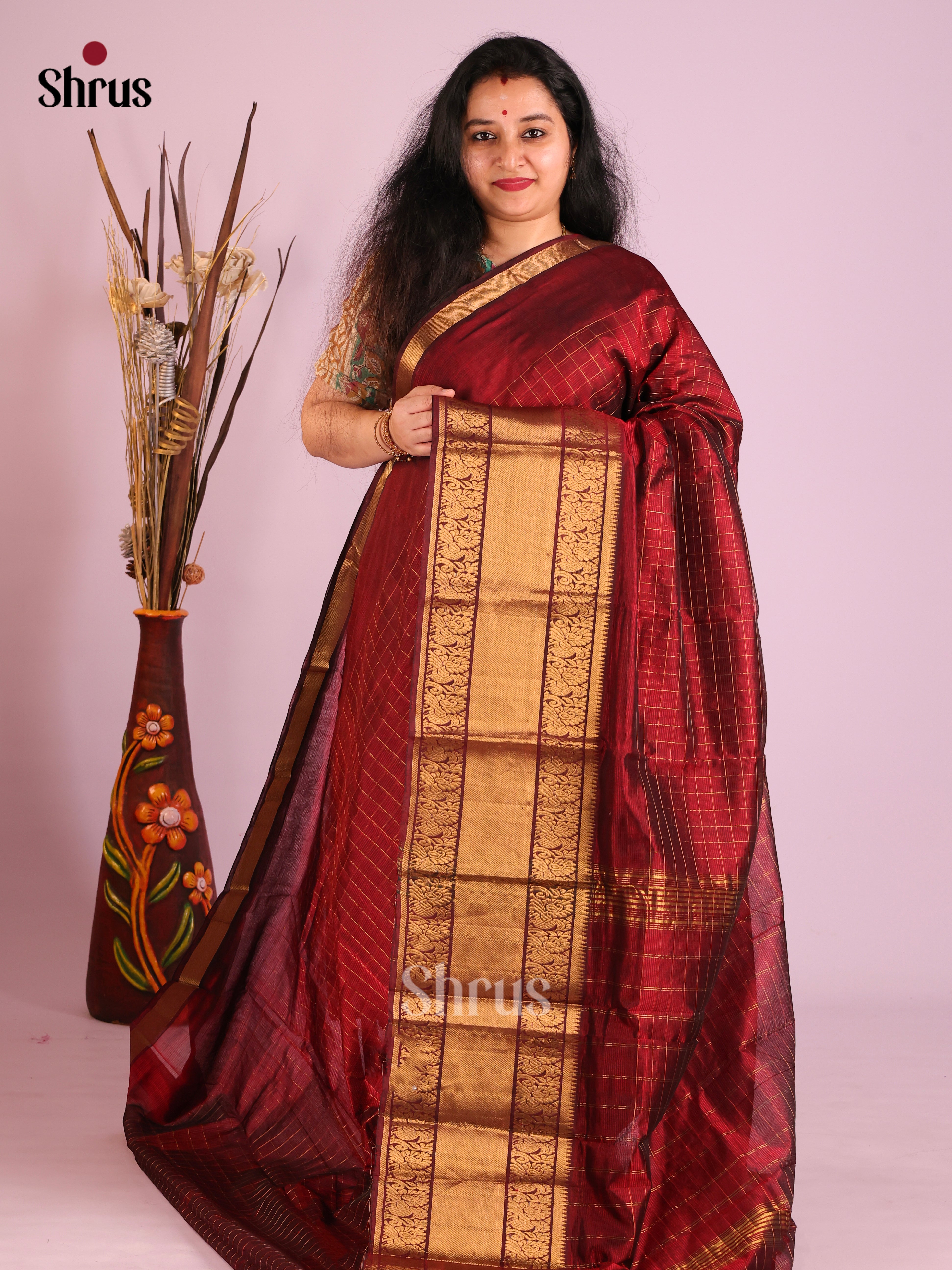 Maroon(Single Tone) - Mangalagiri silkcotton Saree
