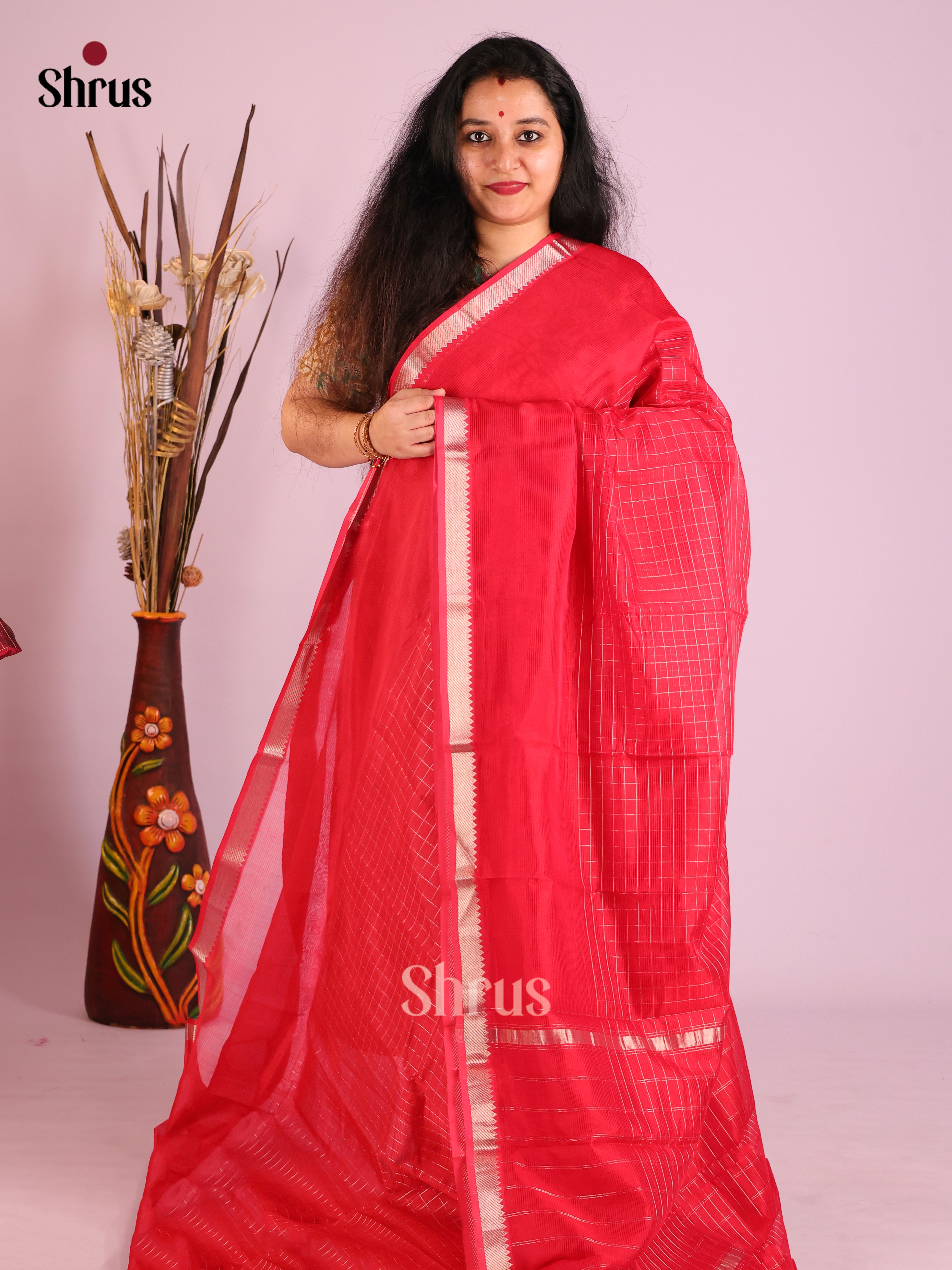 Red(Single Tone)- Mangalagiri silkcotton Saree
