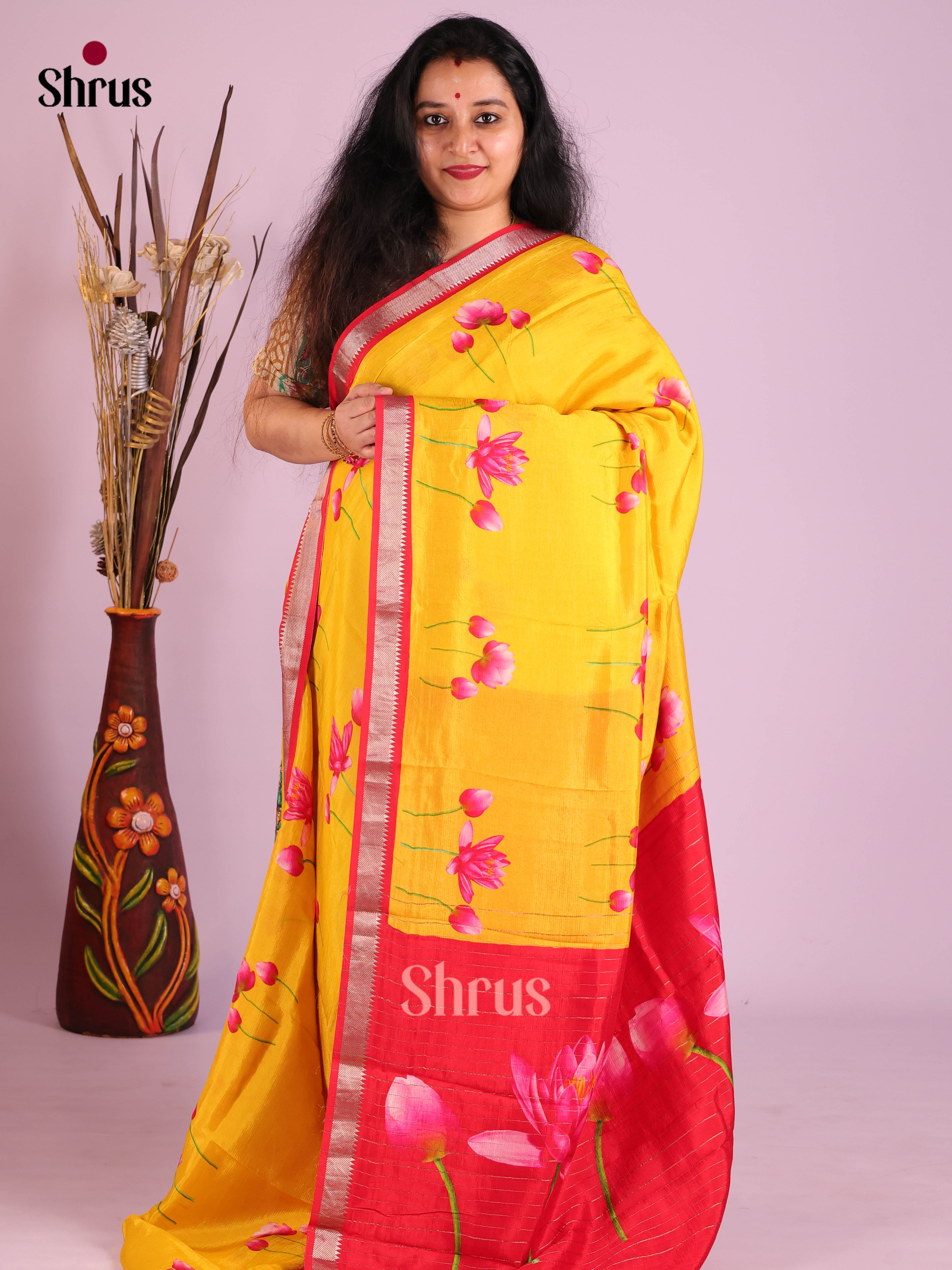 DIS26352 - Mangalagiri printed silkcotton Saree - Shop on Shrus.com