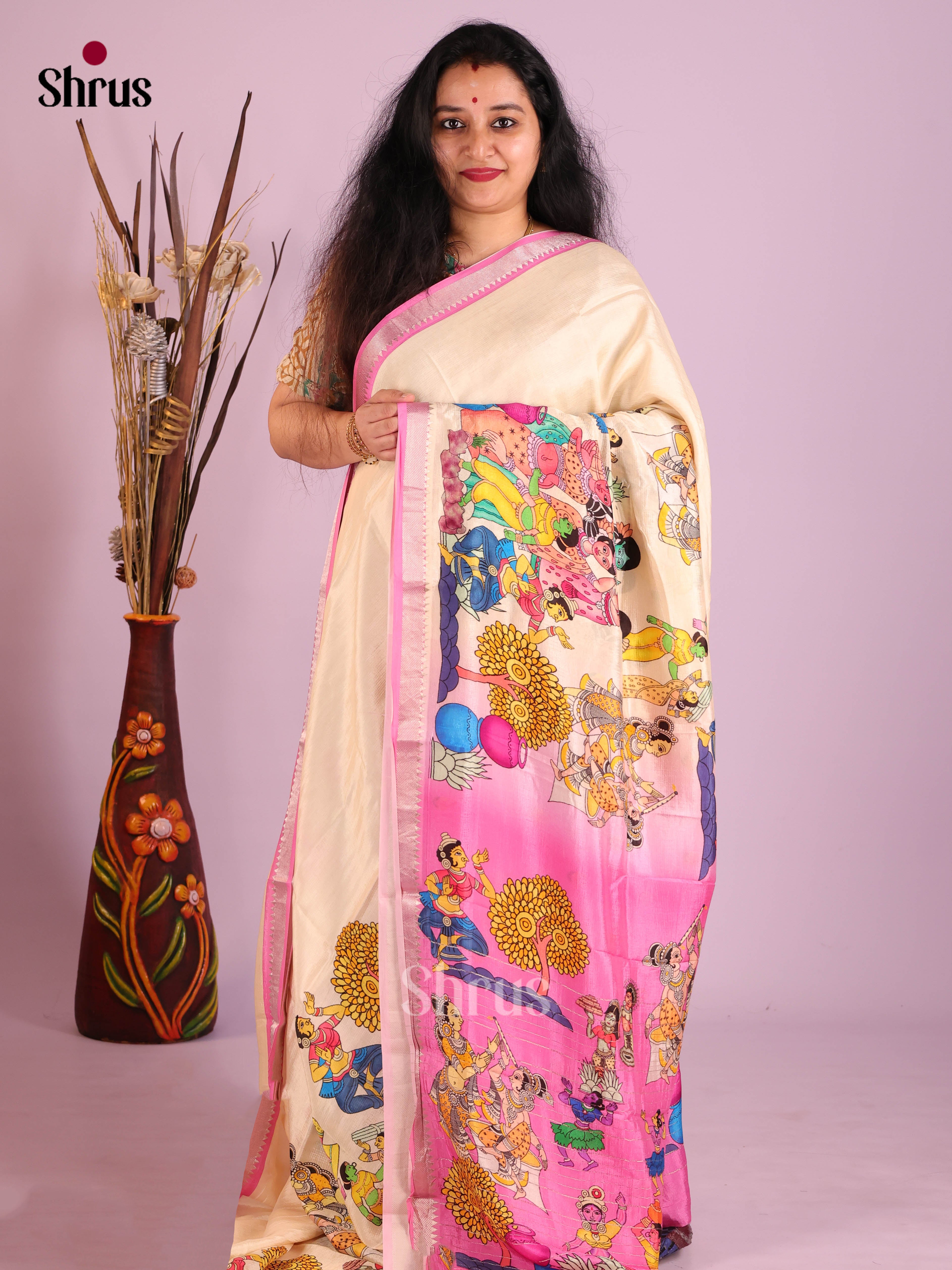 DIS26353 - Mangalagiri printed silkcotton Saree - Shop on Shrus.com
