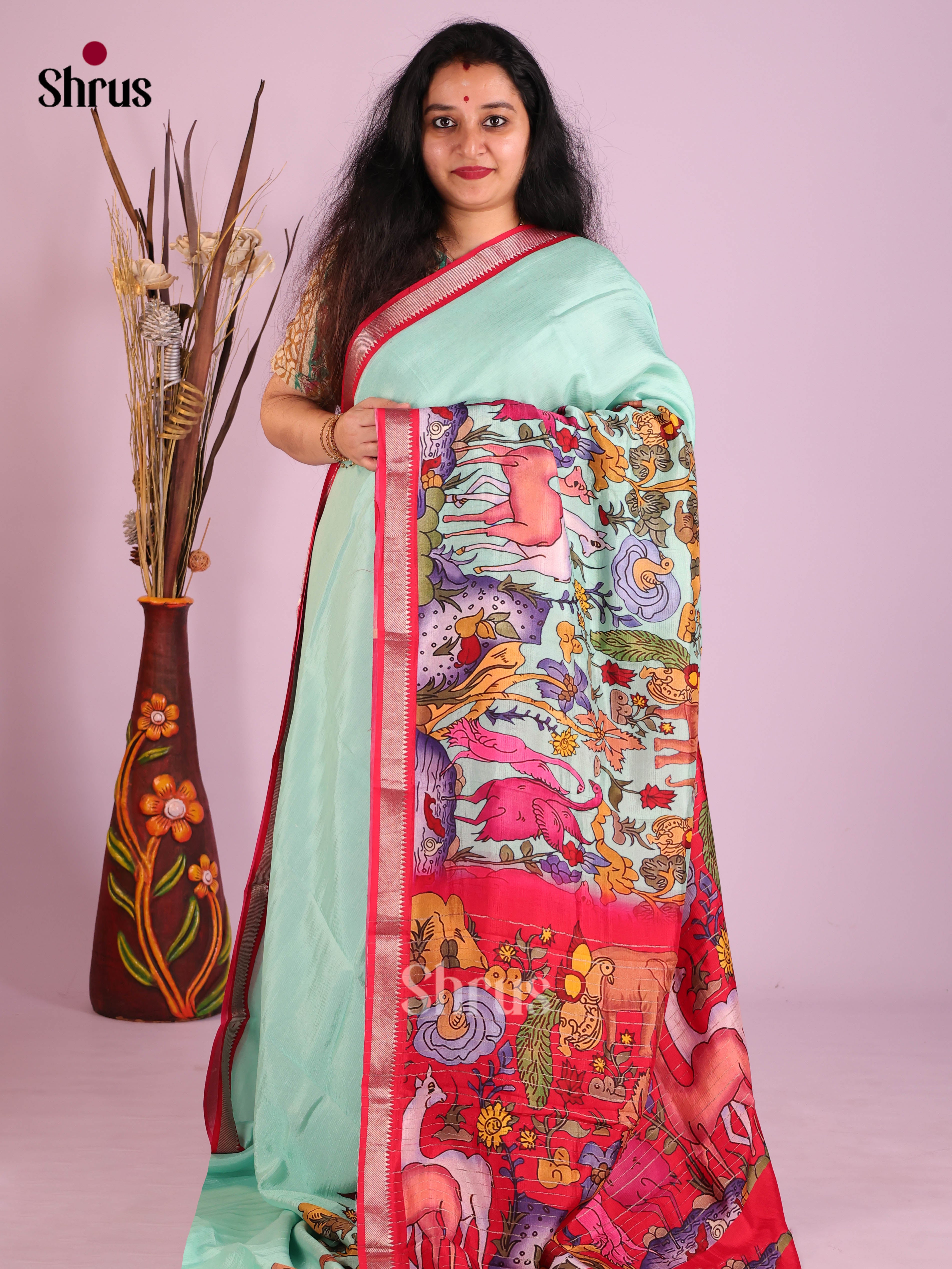 DIS26354 - Mangalagiri printed silkcotton Saree - Shop on Shrus.com