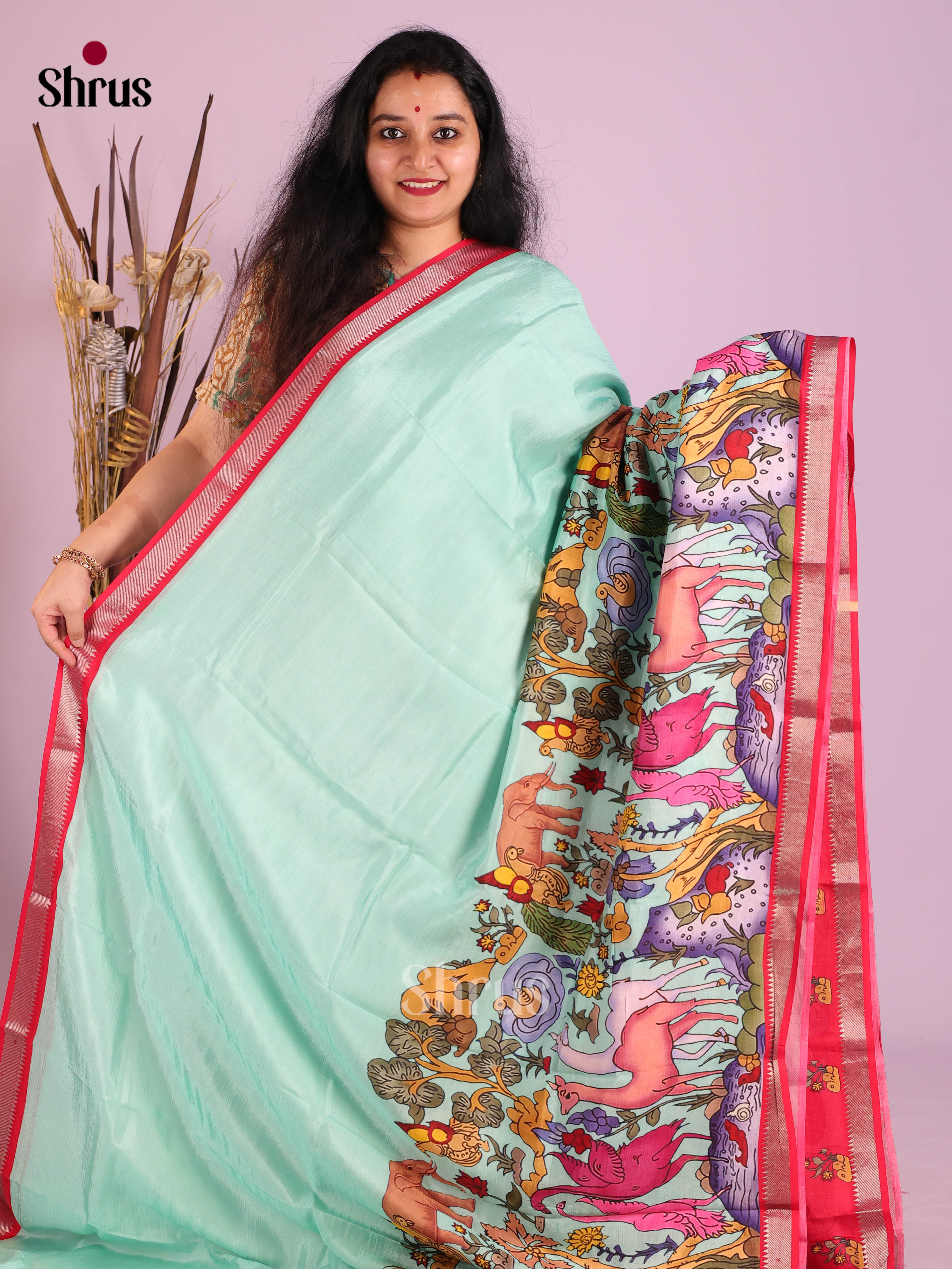 DIS26354 - Mangalagiri printed silkcotton Saree - Shop on Shrus.com