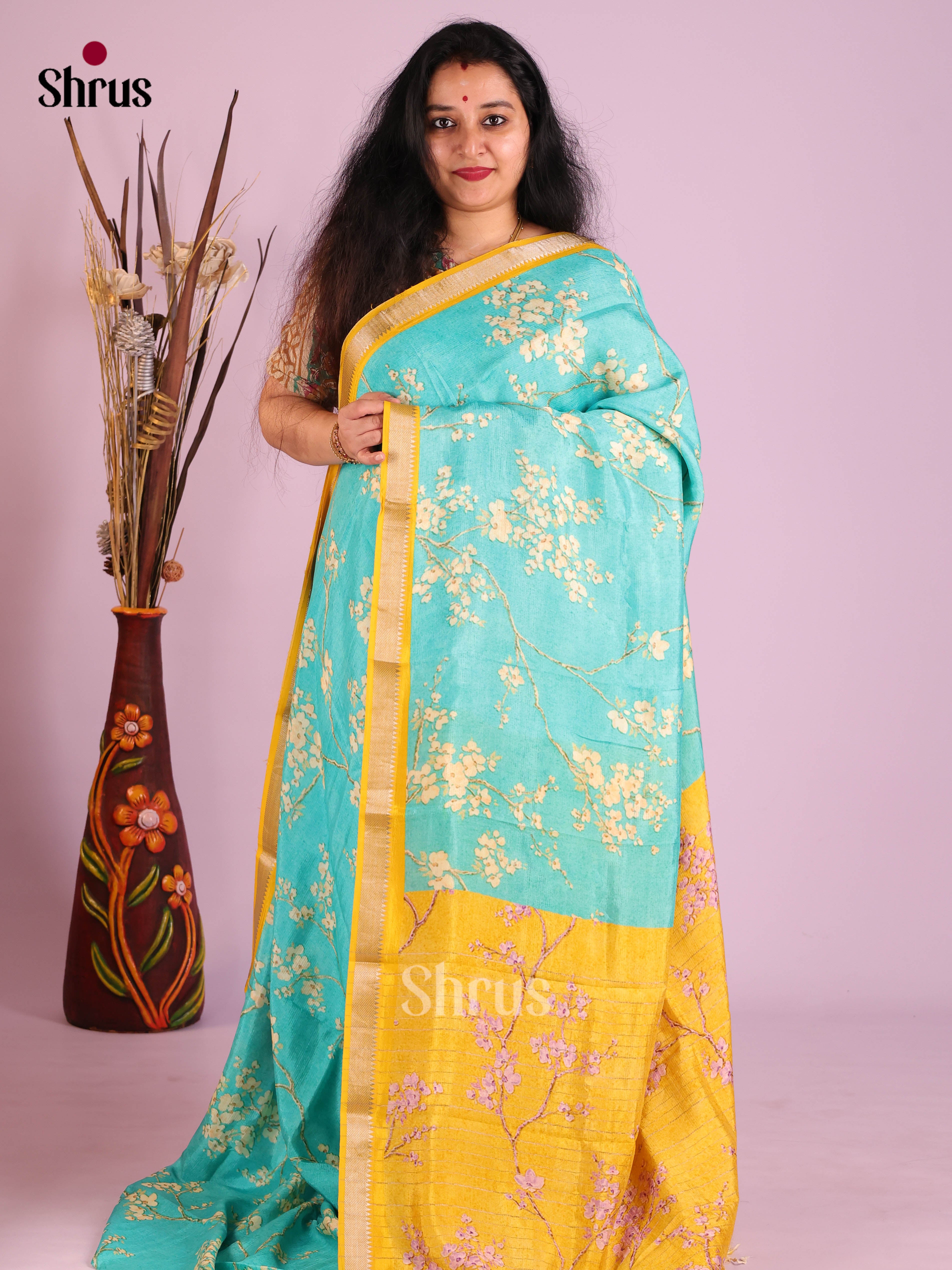 DIS26357 - Mangalagiri printed silkcotton Saree - Shop on Shrus.com