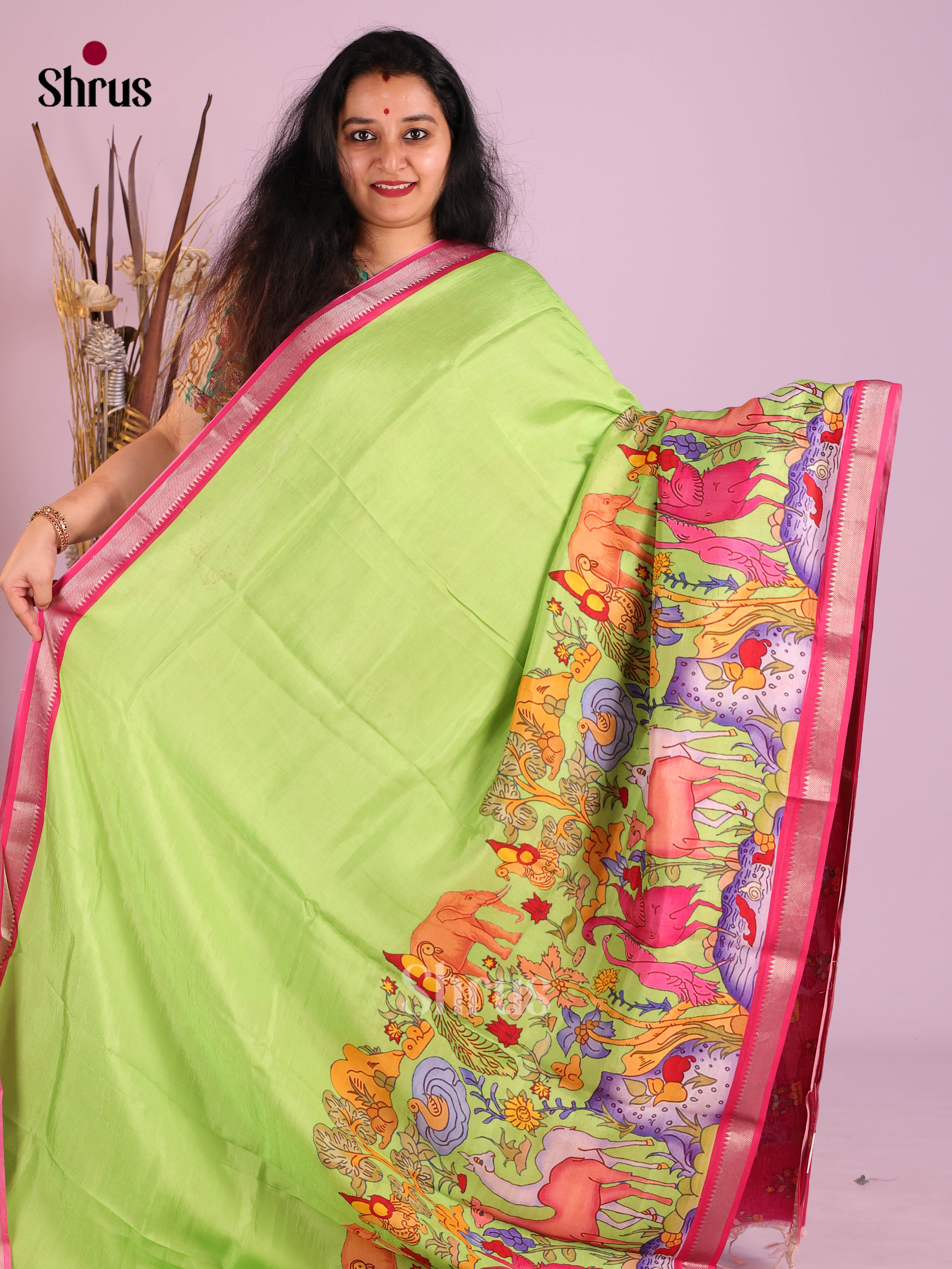 DIS26358 - Mangalagiri printed silkcotton Saree