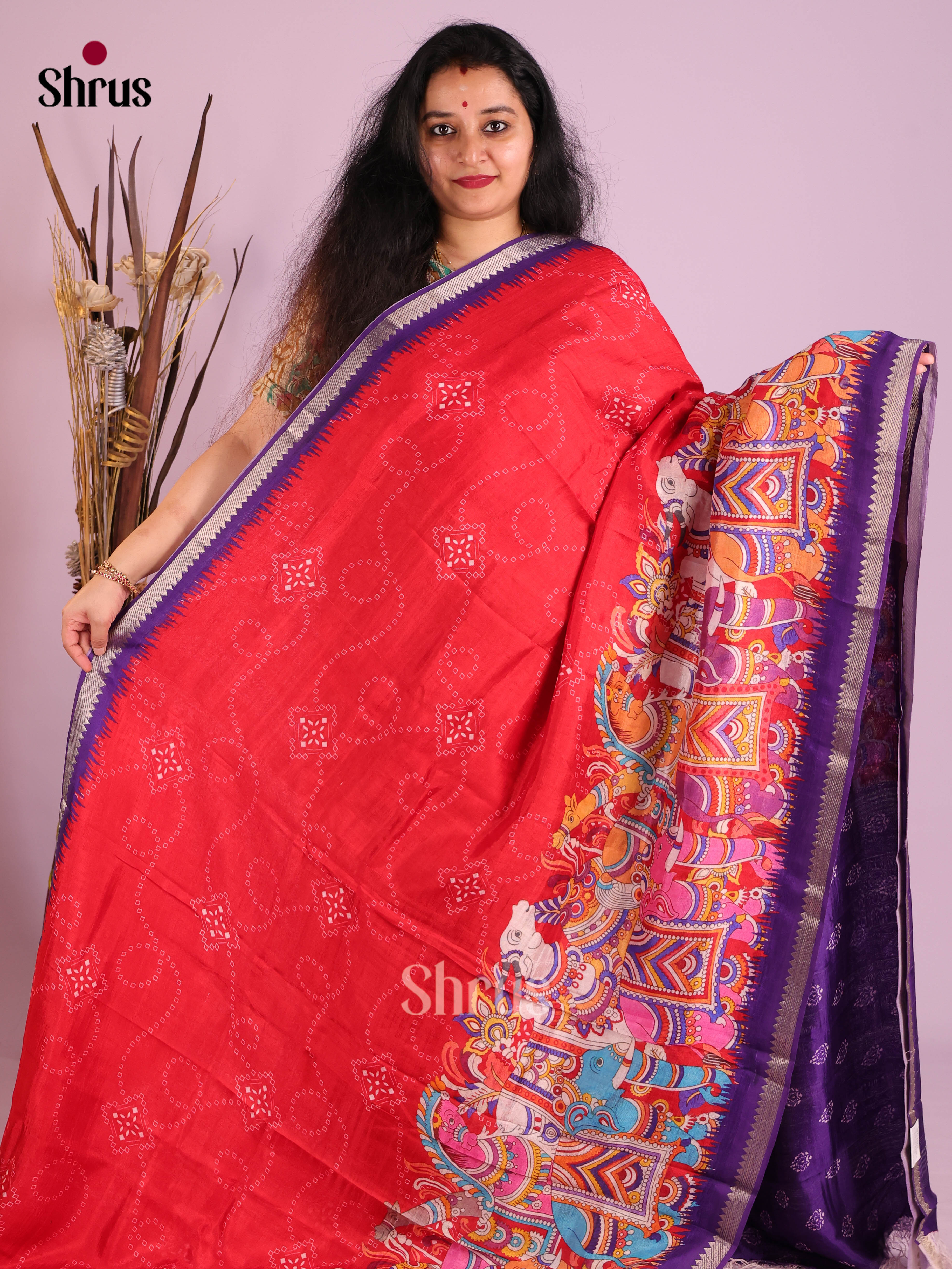 DIS26360 - Mangalagiri printed silkcotton Saree - Shop on Shrus.com