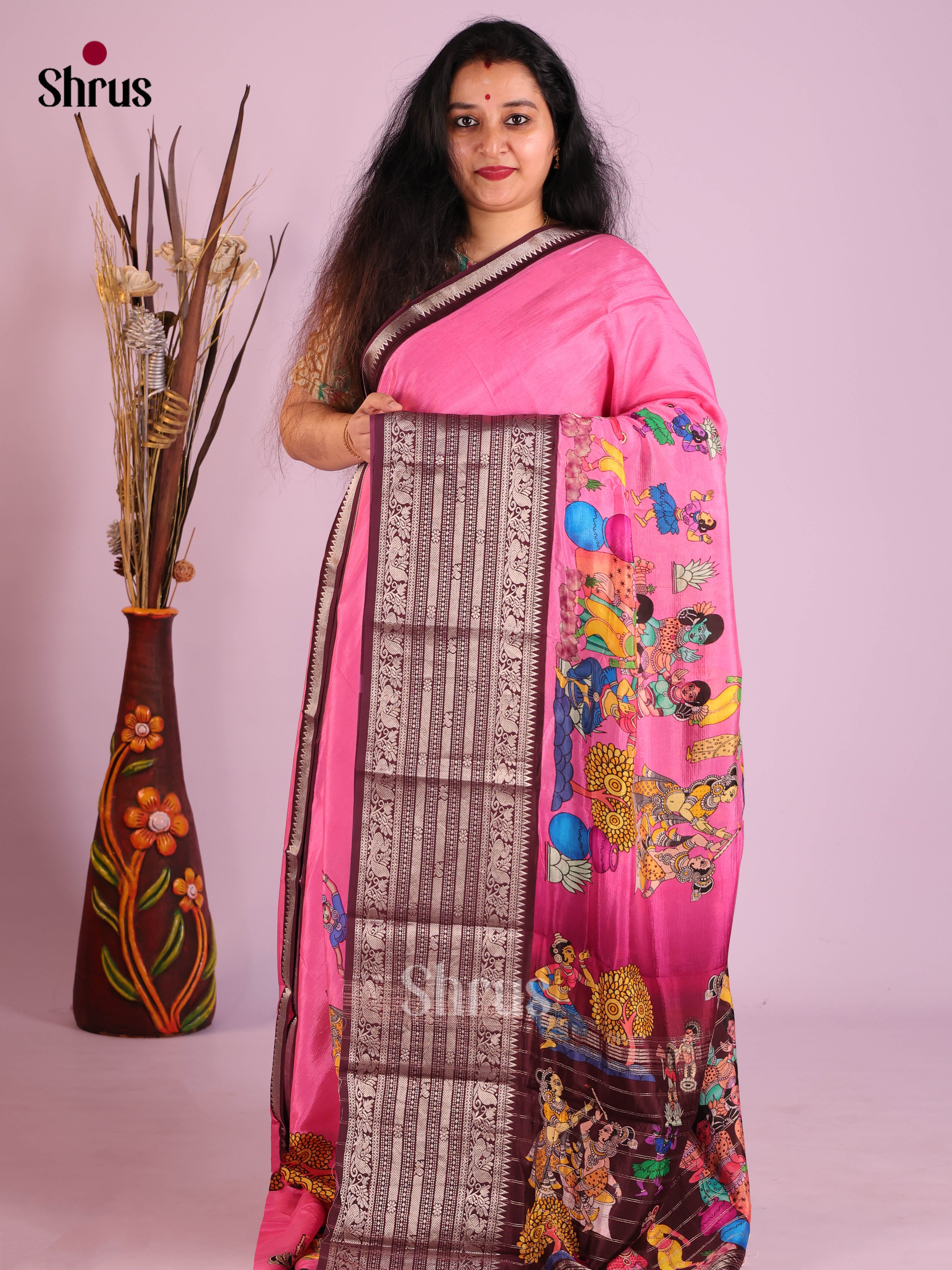 DIS26362 - Mangalagiri printed silkcotton Saree - Shop on Shrus.com