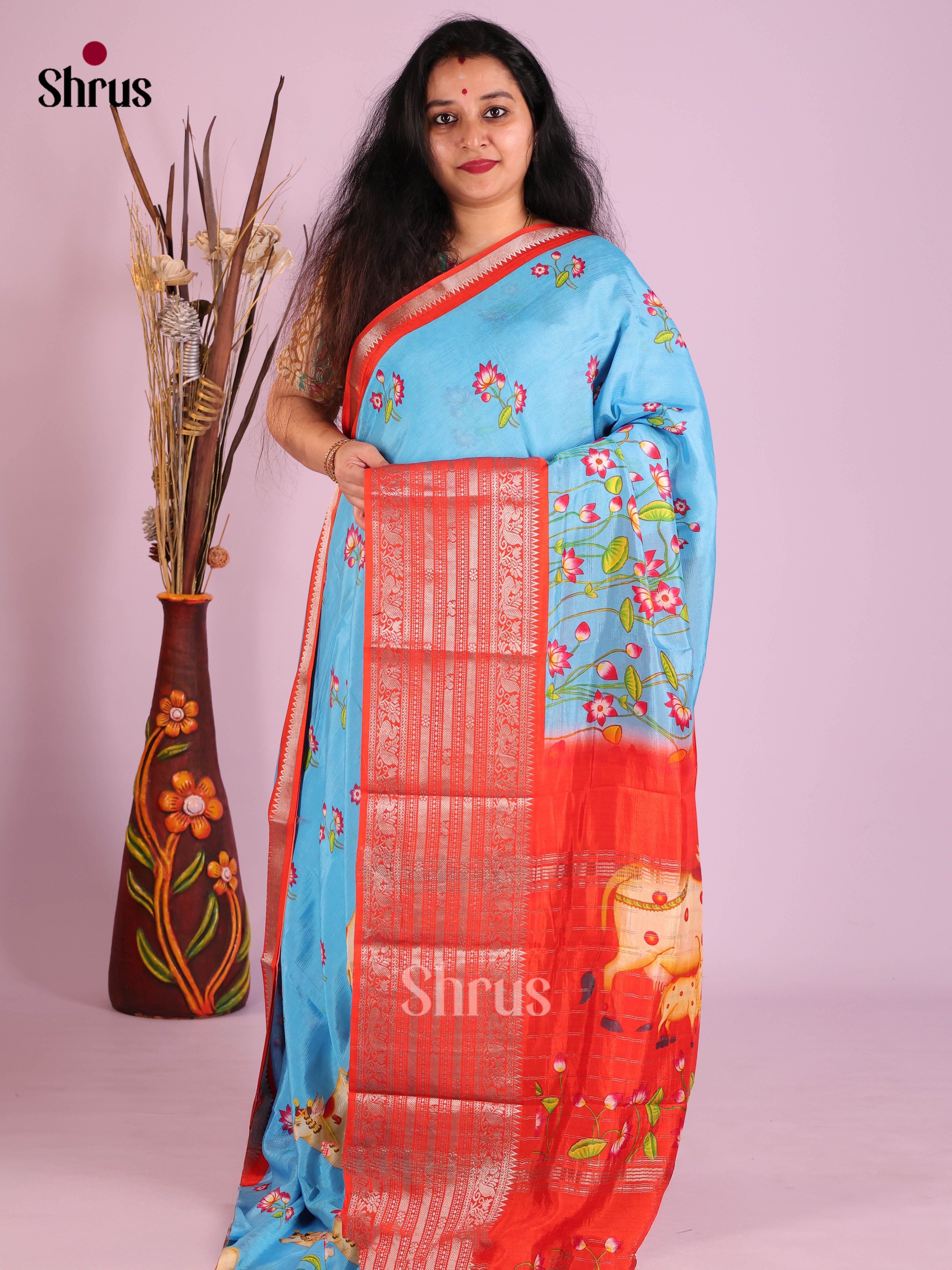 DIS26368 - Mangalagiri printed silkcotton Saree - Shop on Shrus.com