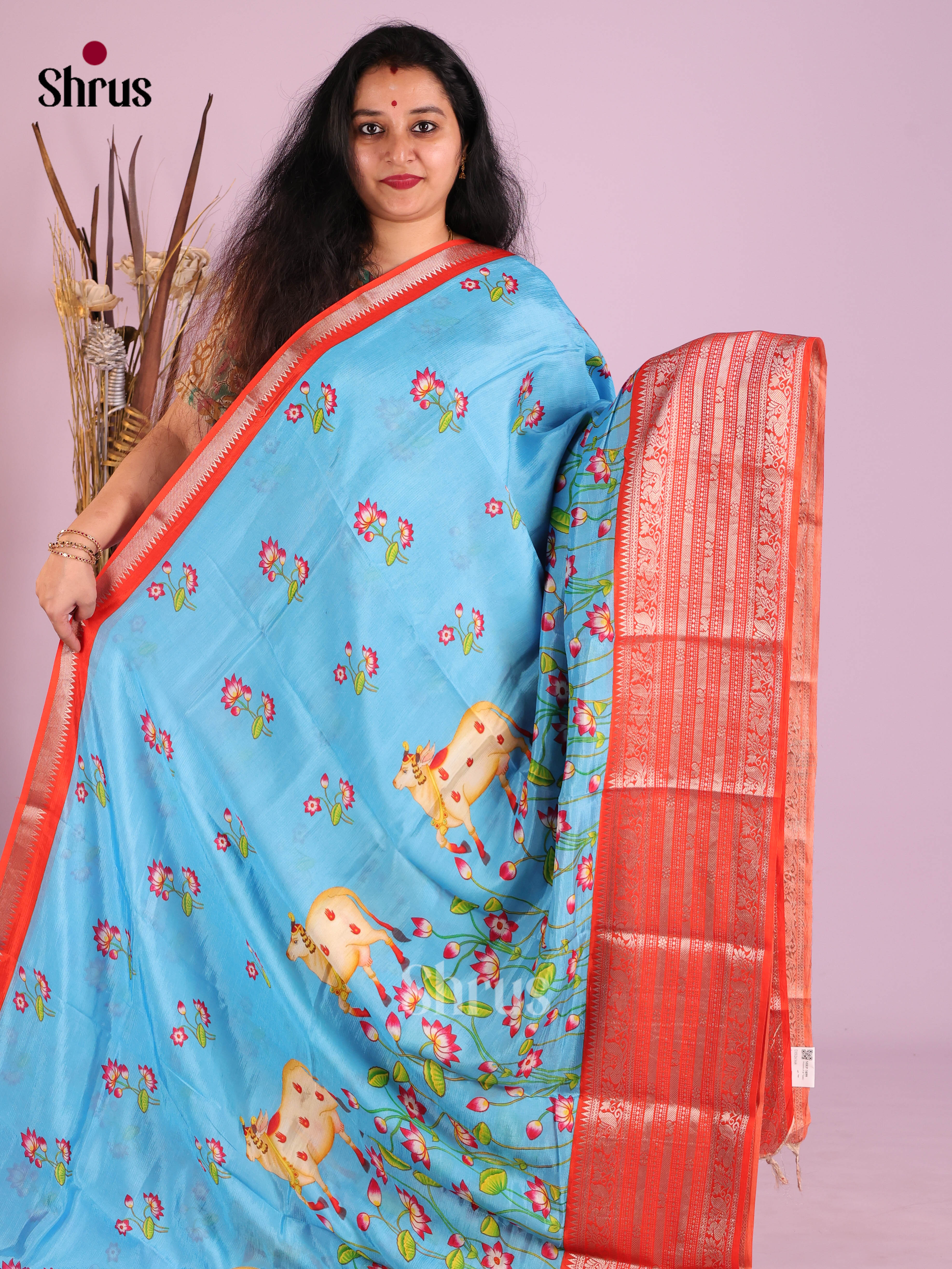 DIS26368 - Mangalagiri printed silkcotton Saree - Shop on Shrus.com