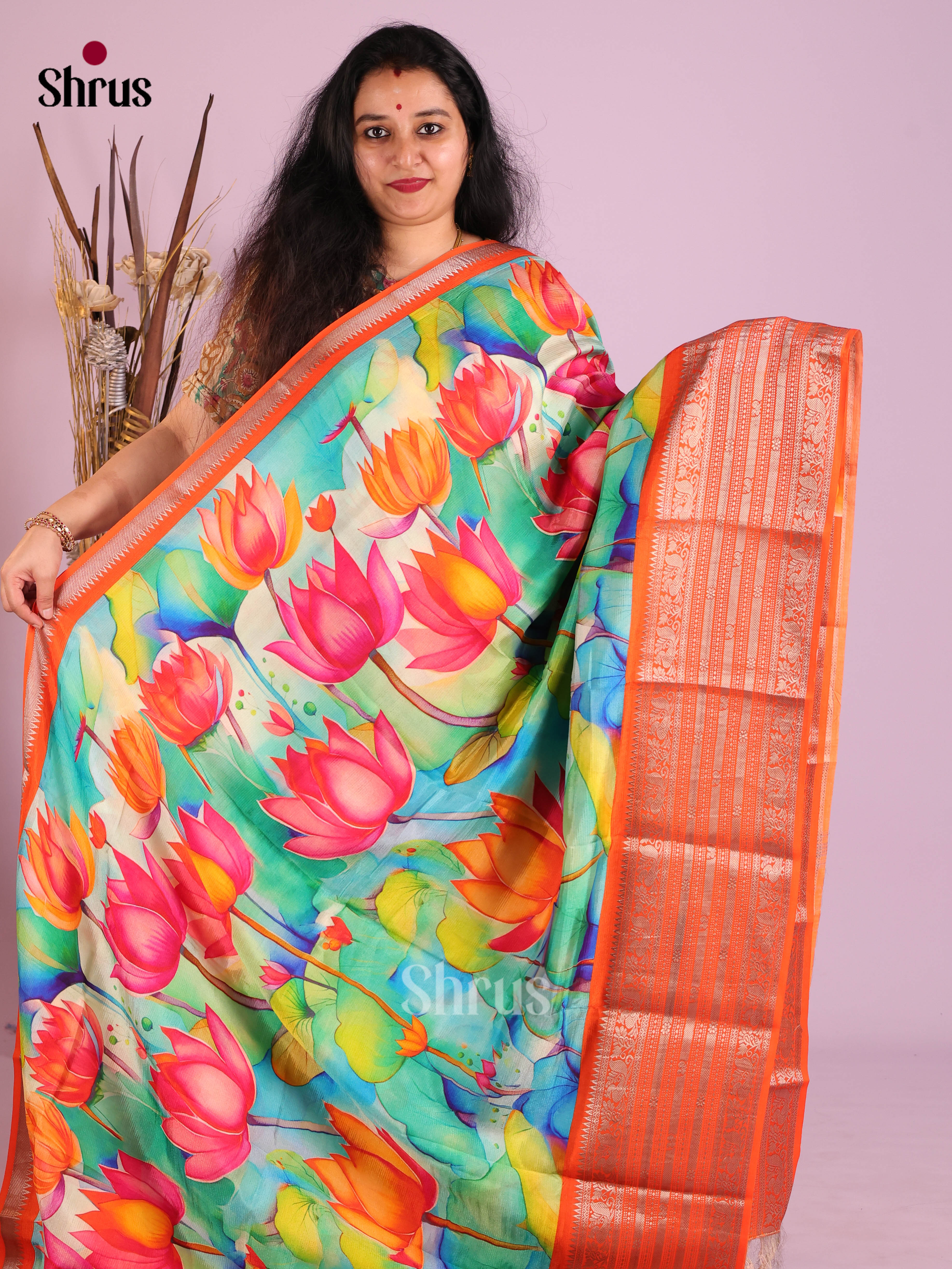DIS26371 - Mangalagiri printed silkcotton Saree - Shop on Shrus.com