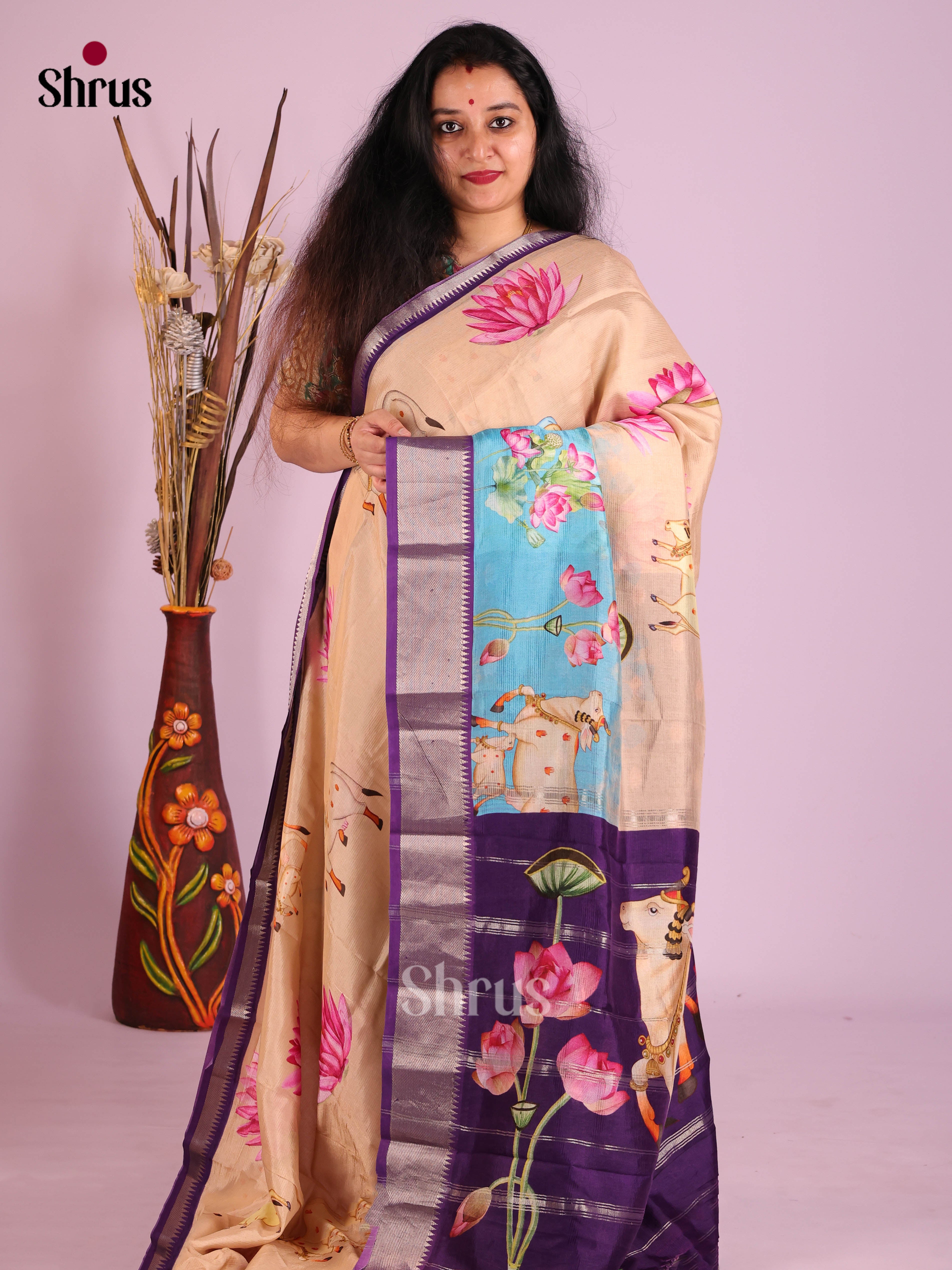 DIS26375 - Mangalagiri printed silkcotton Saree - Shop on Shrus.com
