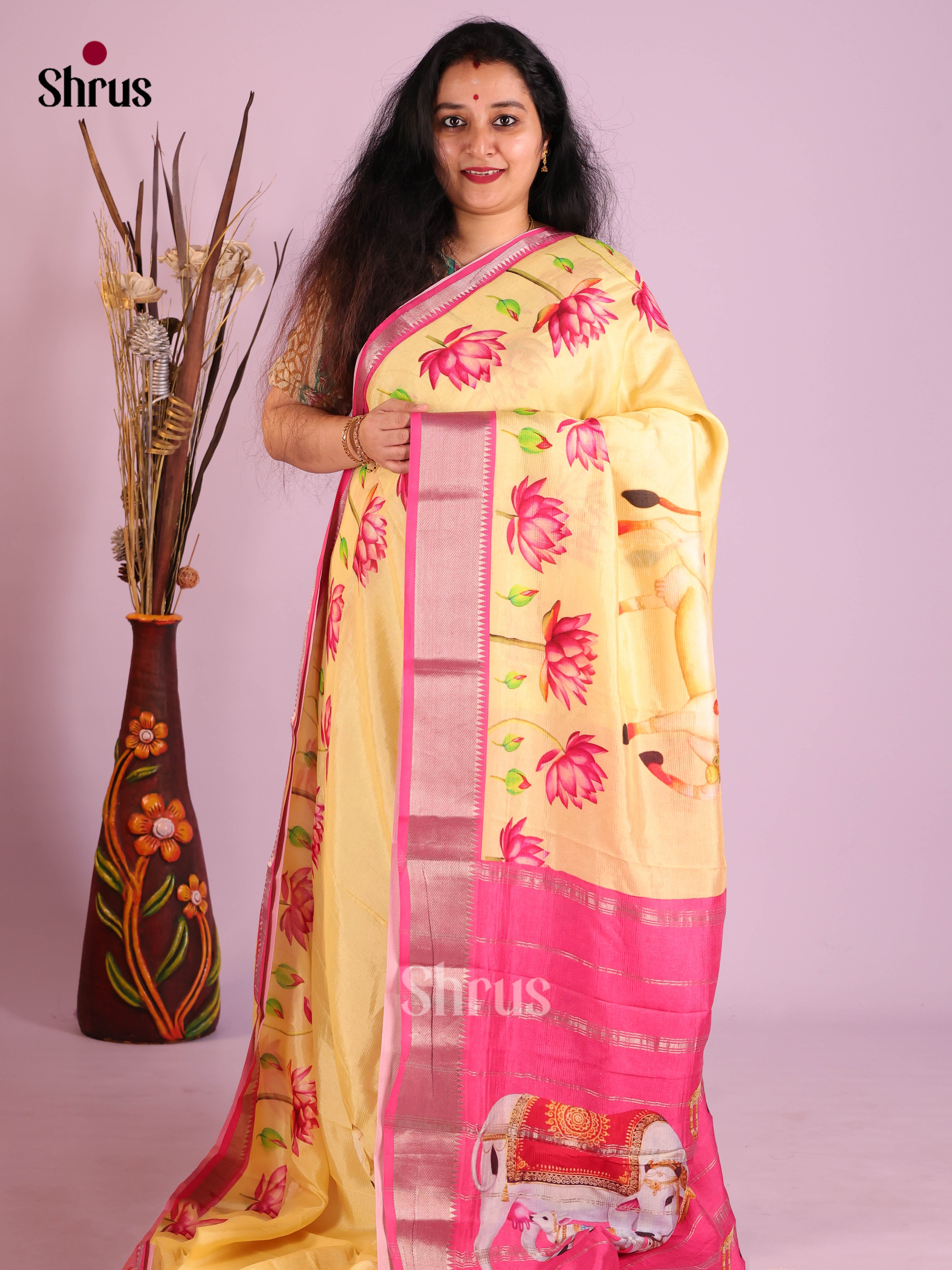 DIS26376 - Mangalagiri printed silkcotton Saree - Shop on Shrus.com
