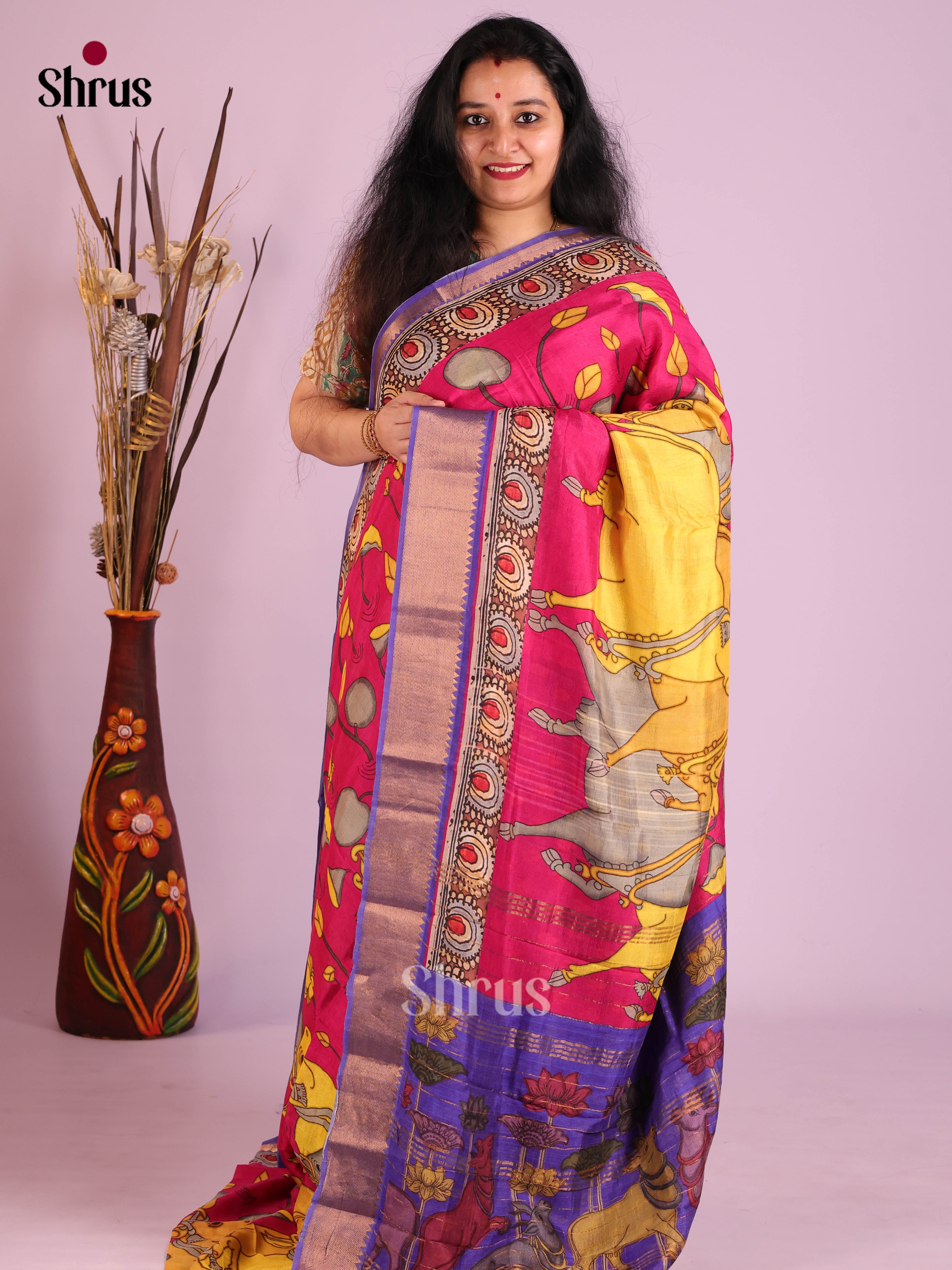 DIS26380 - Mangalagiri printed silkcotton Saree - Shop on Shrus.com