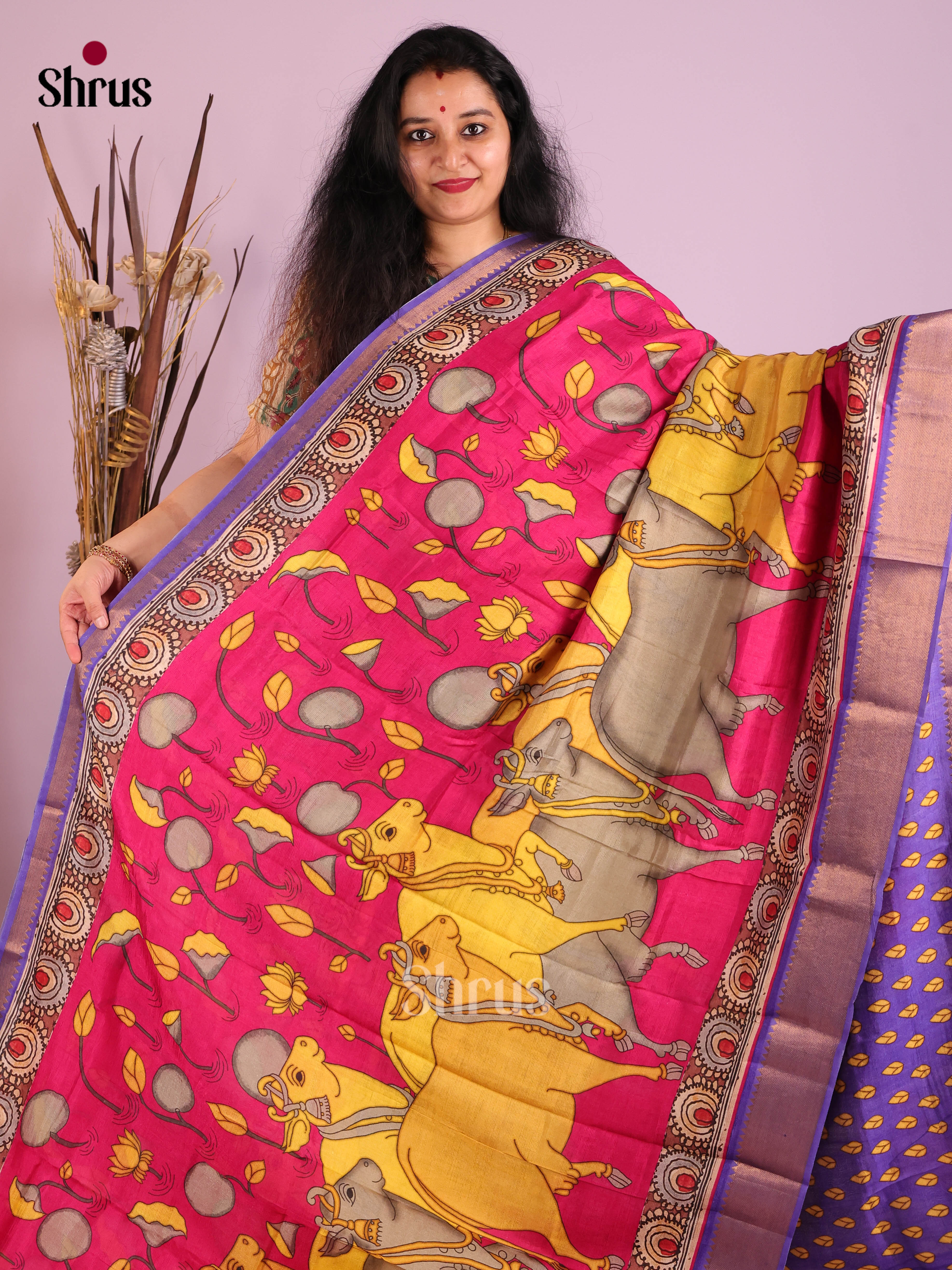 DIS26380 - Mangalagiri printed silkcotton Saree - Shop on Shrus.com