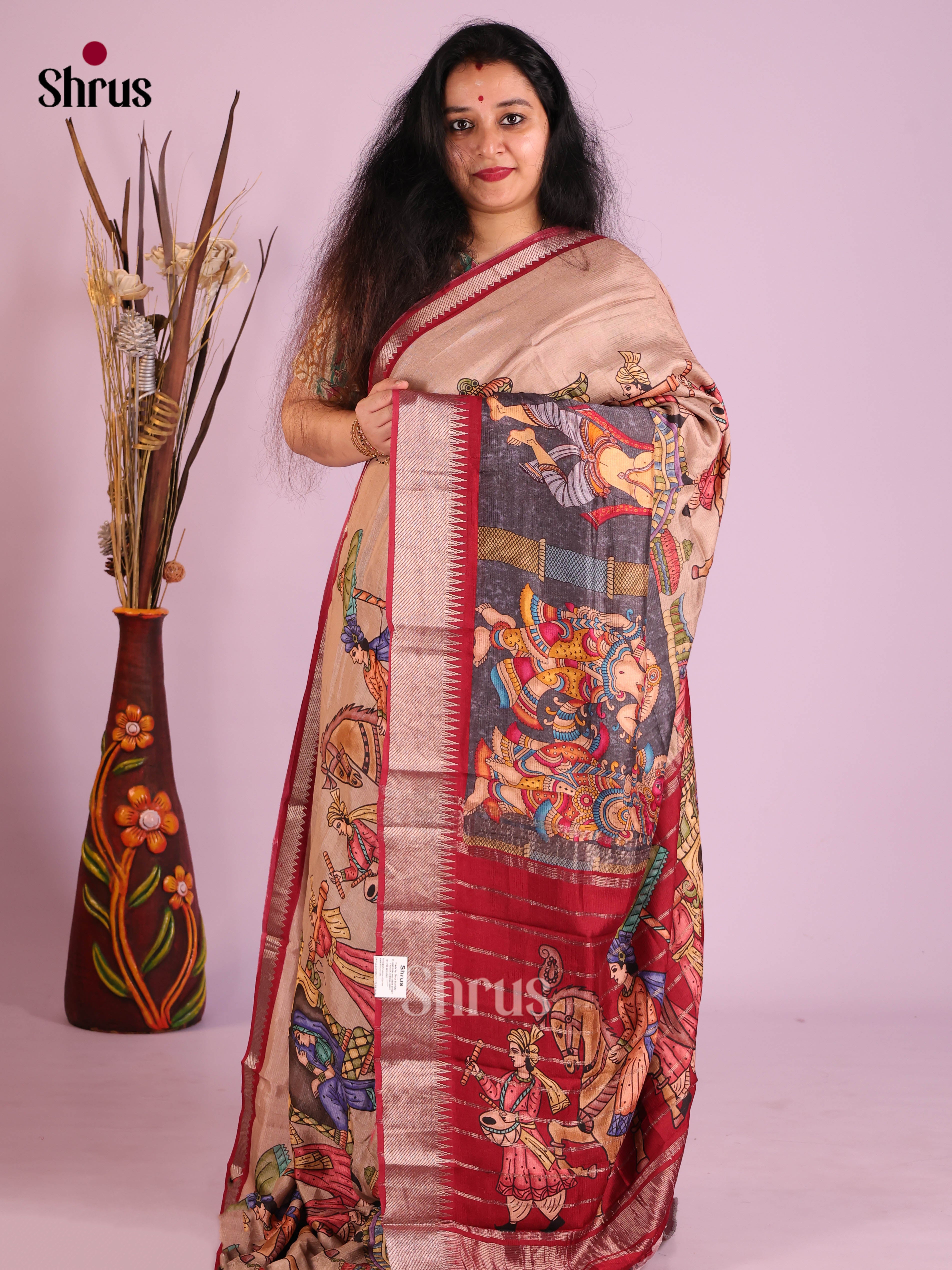 DIS26382 - Mangalagiri printed silkcotton Saree - Shop on Shrus.com