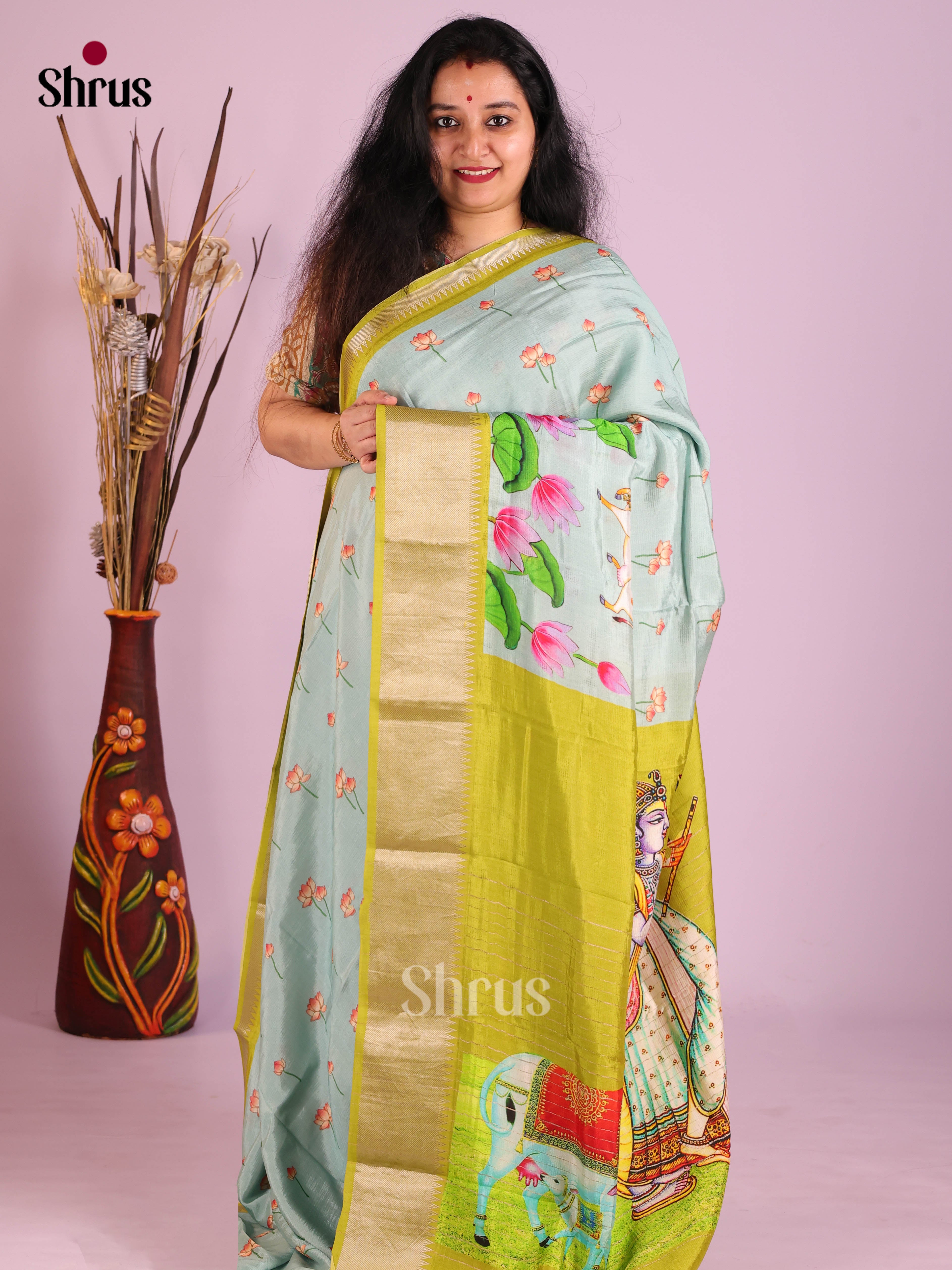 DIS26385 - Mangalagiri printed silkcotton Saree - Shop on Shrus.com