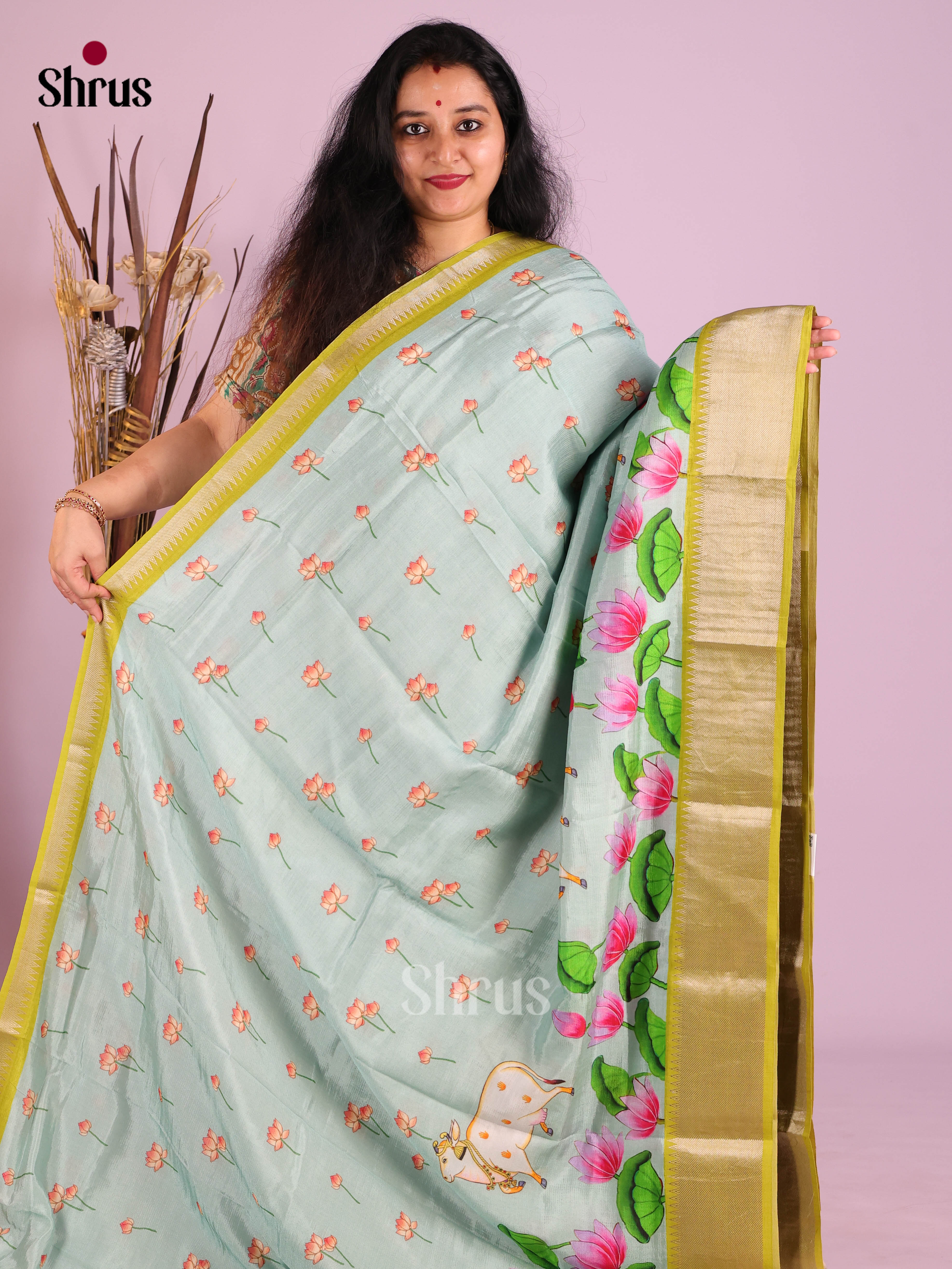 DIS26385 - Mangalagiri printed silkcotton Saree - Shop on Shrus.com