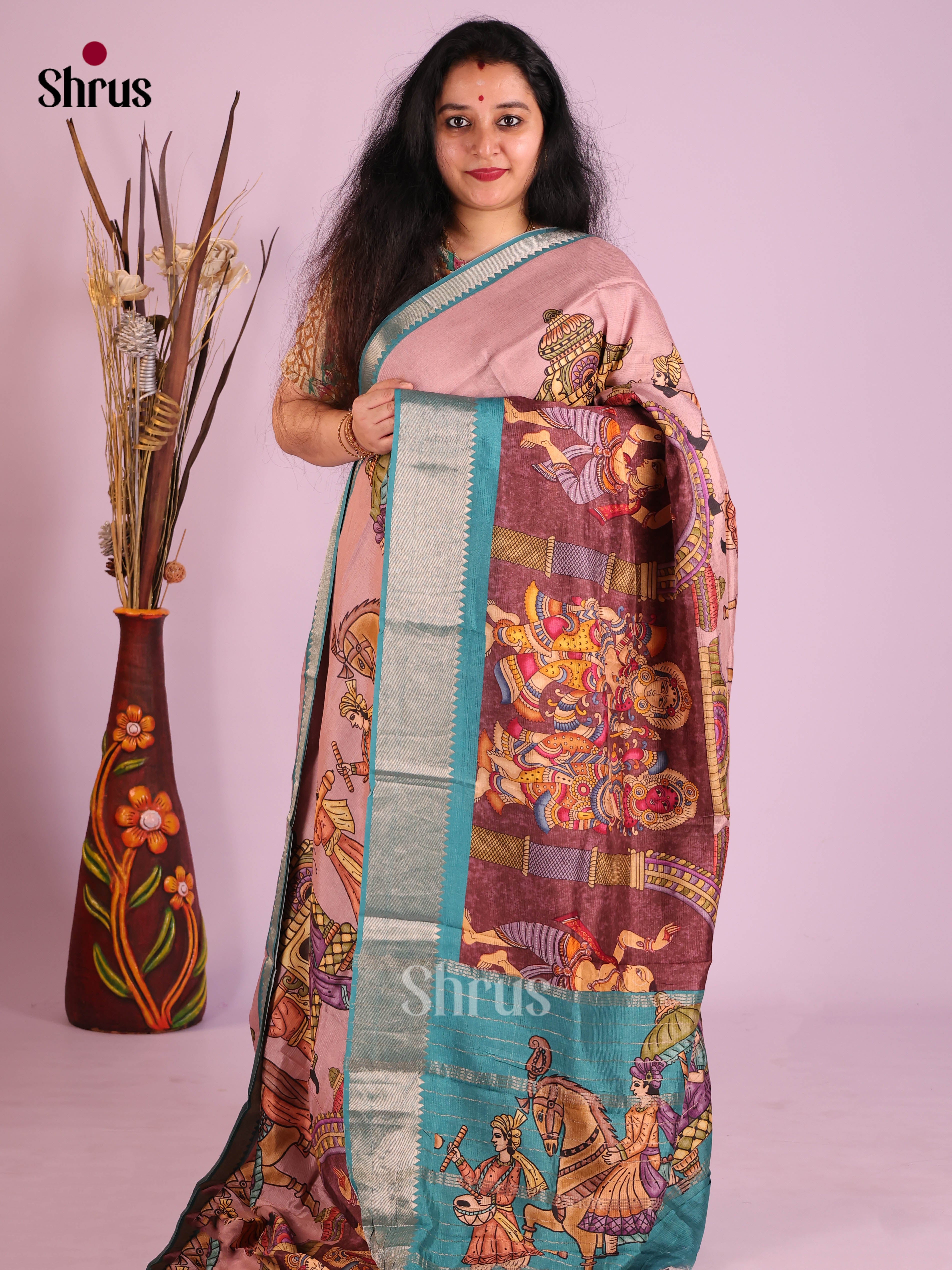 DIS26387 - Mangalagiri printed silkcotton Saree - Shop on Shrus.com