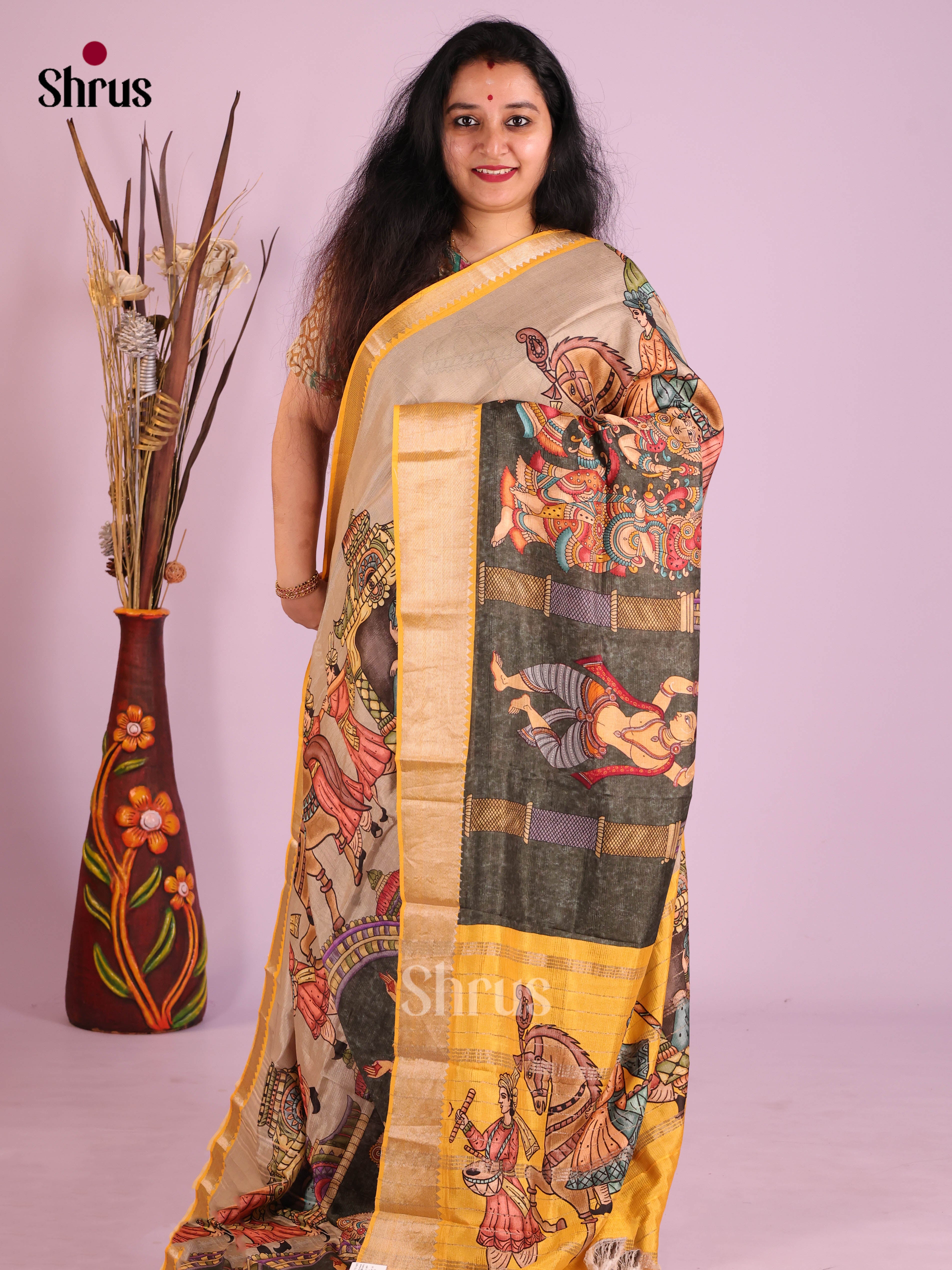DIS26388 - Mangalagiri printed silkcotton Saree - Shop on Shrus.com