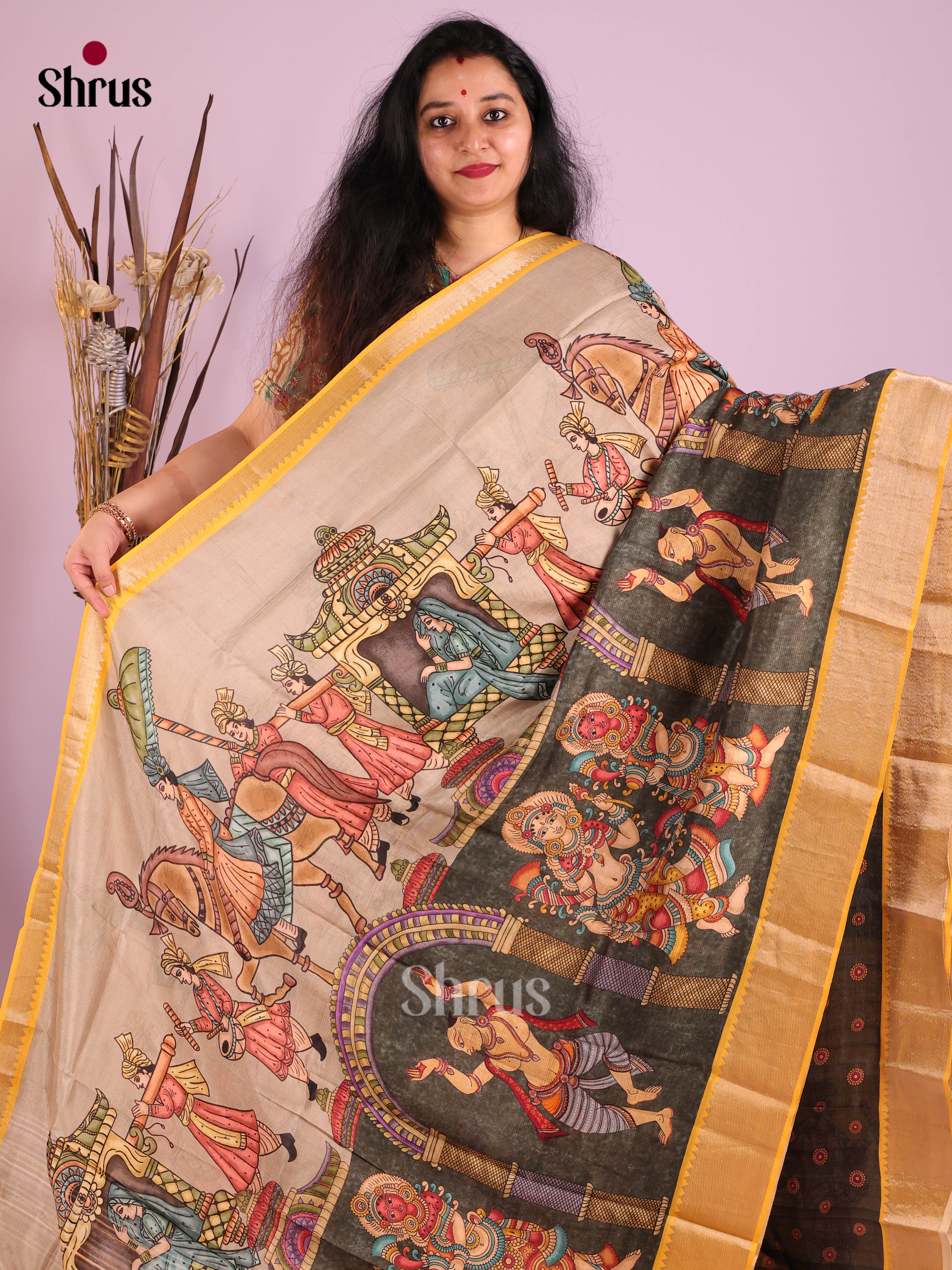 DIS26388 - Mangalagiri printed silkcotton Saree - Shop on Shrus.com