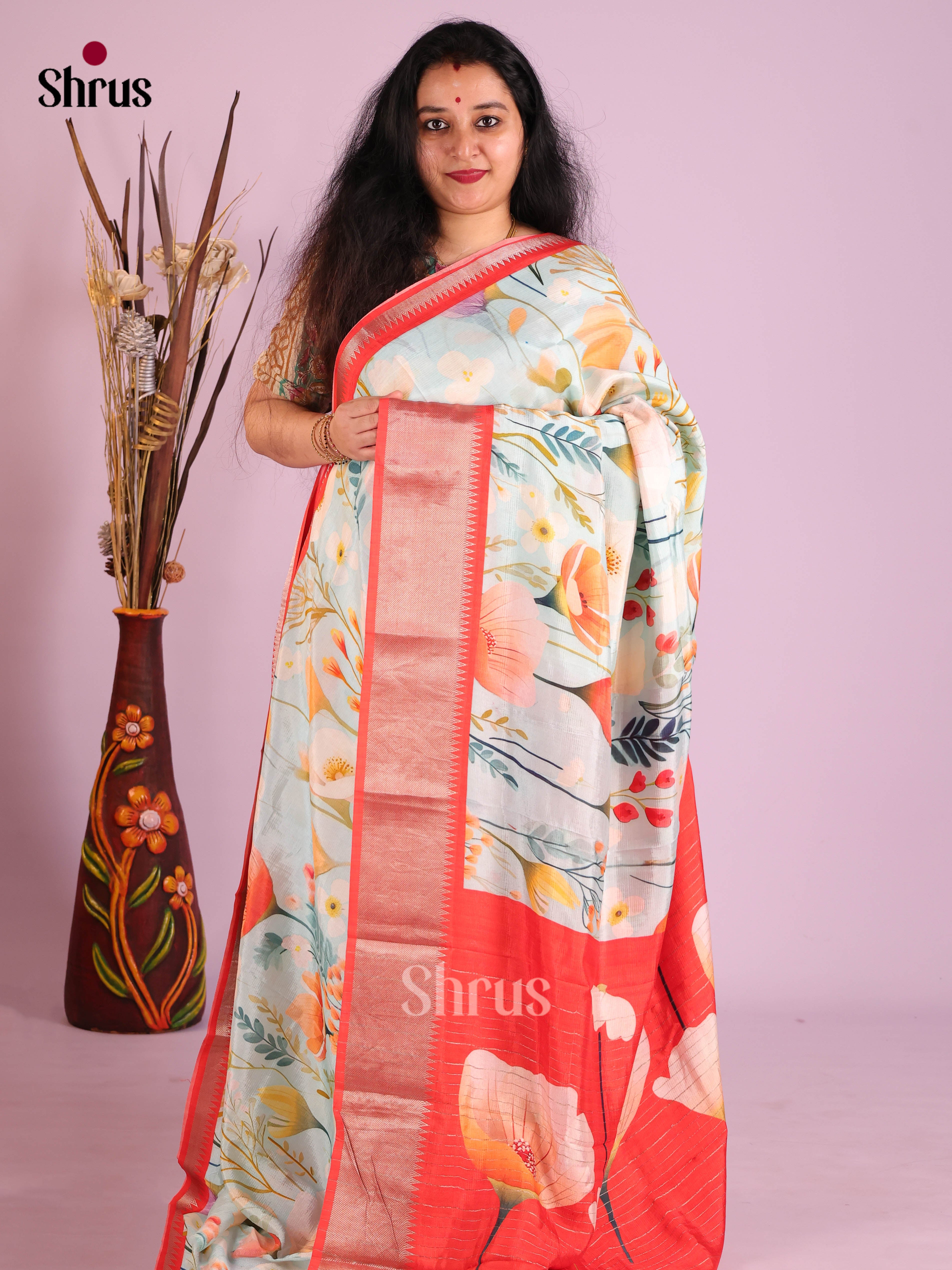 DIS26389 - Mangalagiri printed silkcotton Saree