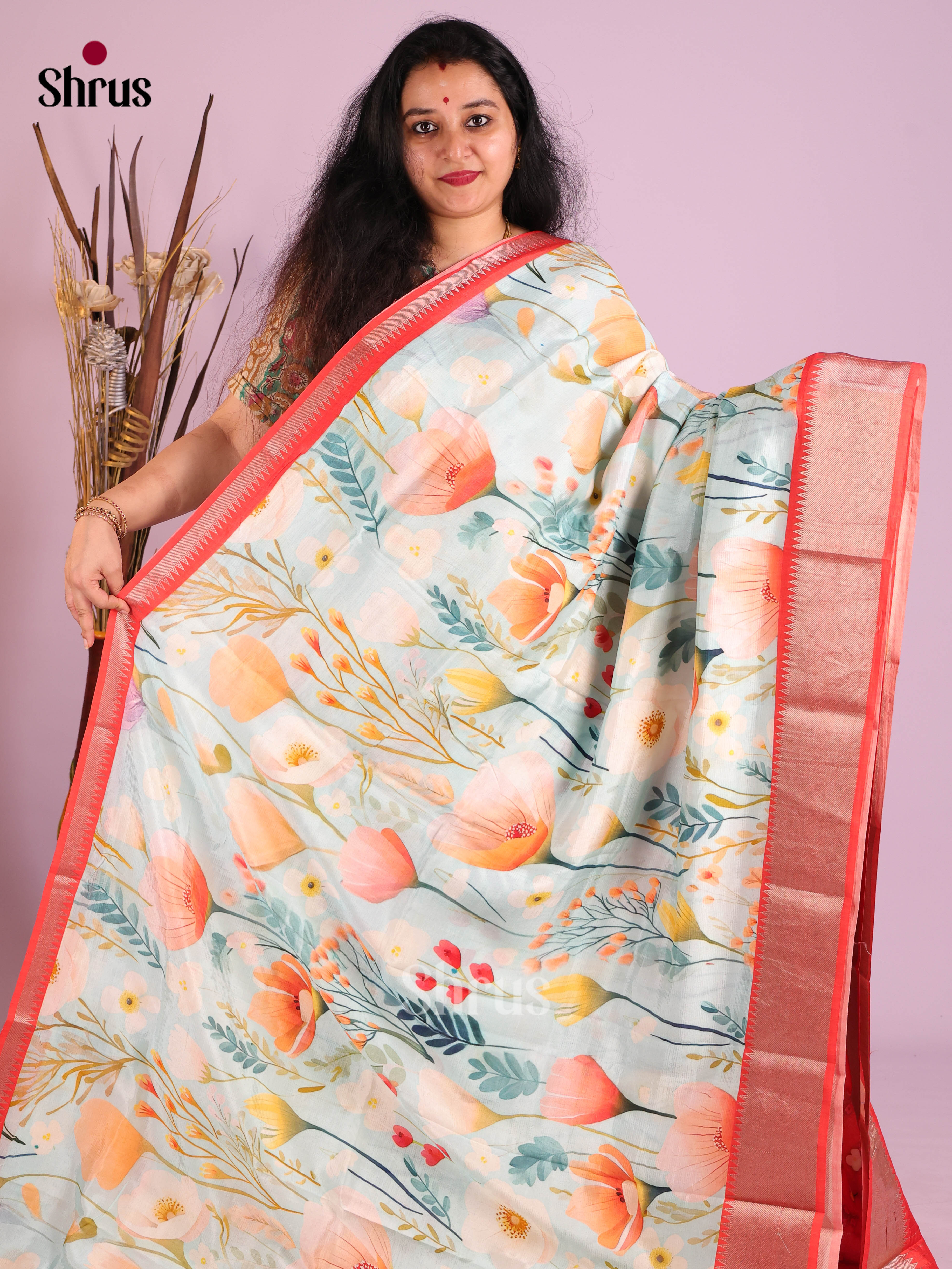 DIS26389 - Mangalagiri printed silkcotton Saree