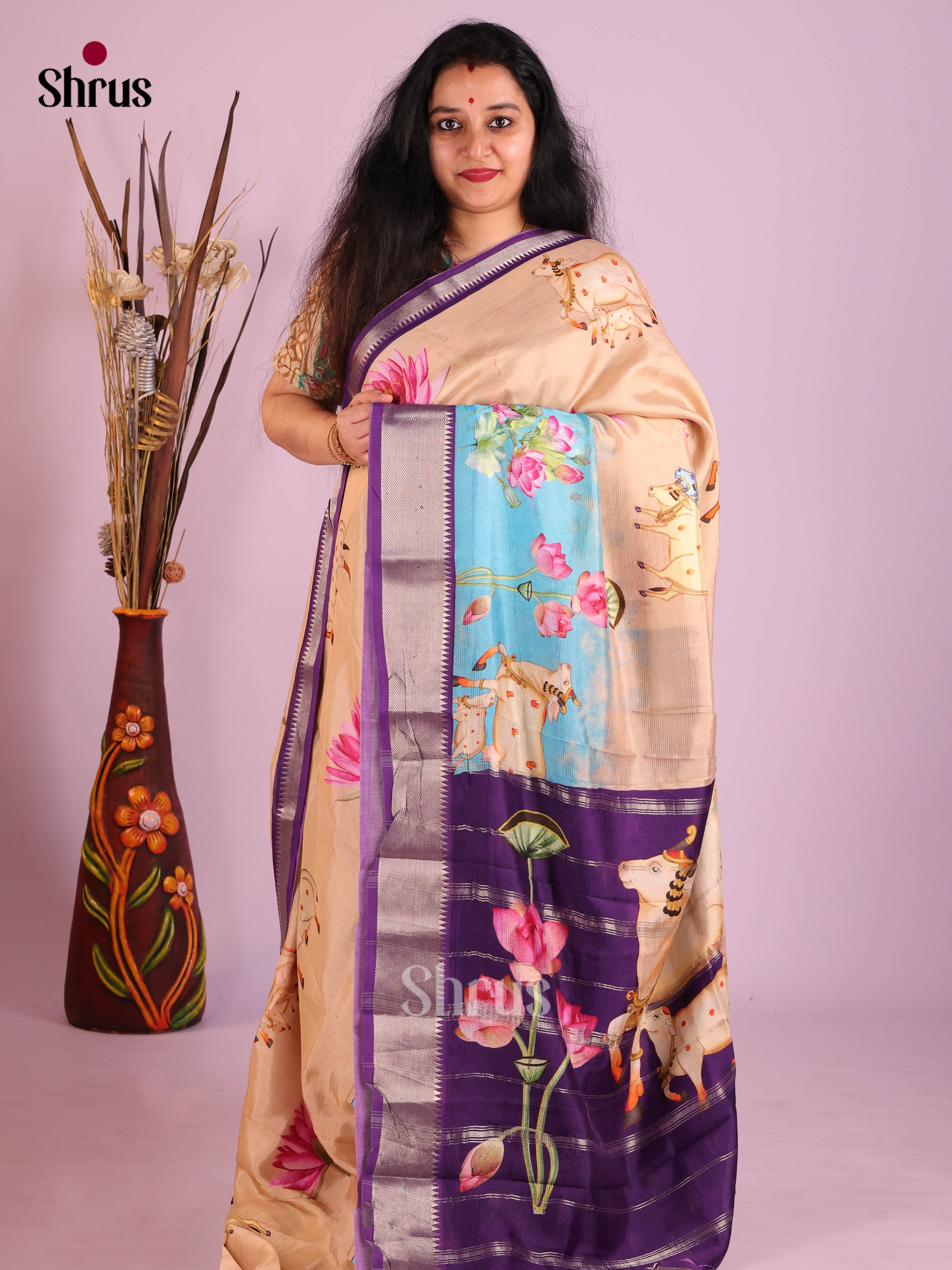 DIS26390 - Mangalagiri printed silkcotton Saree - Shop on Shrus.com