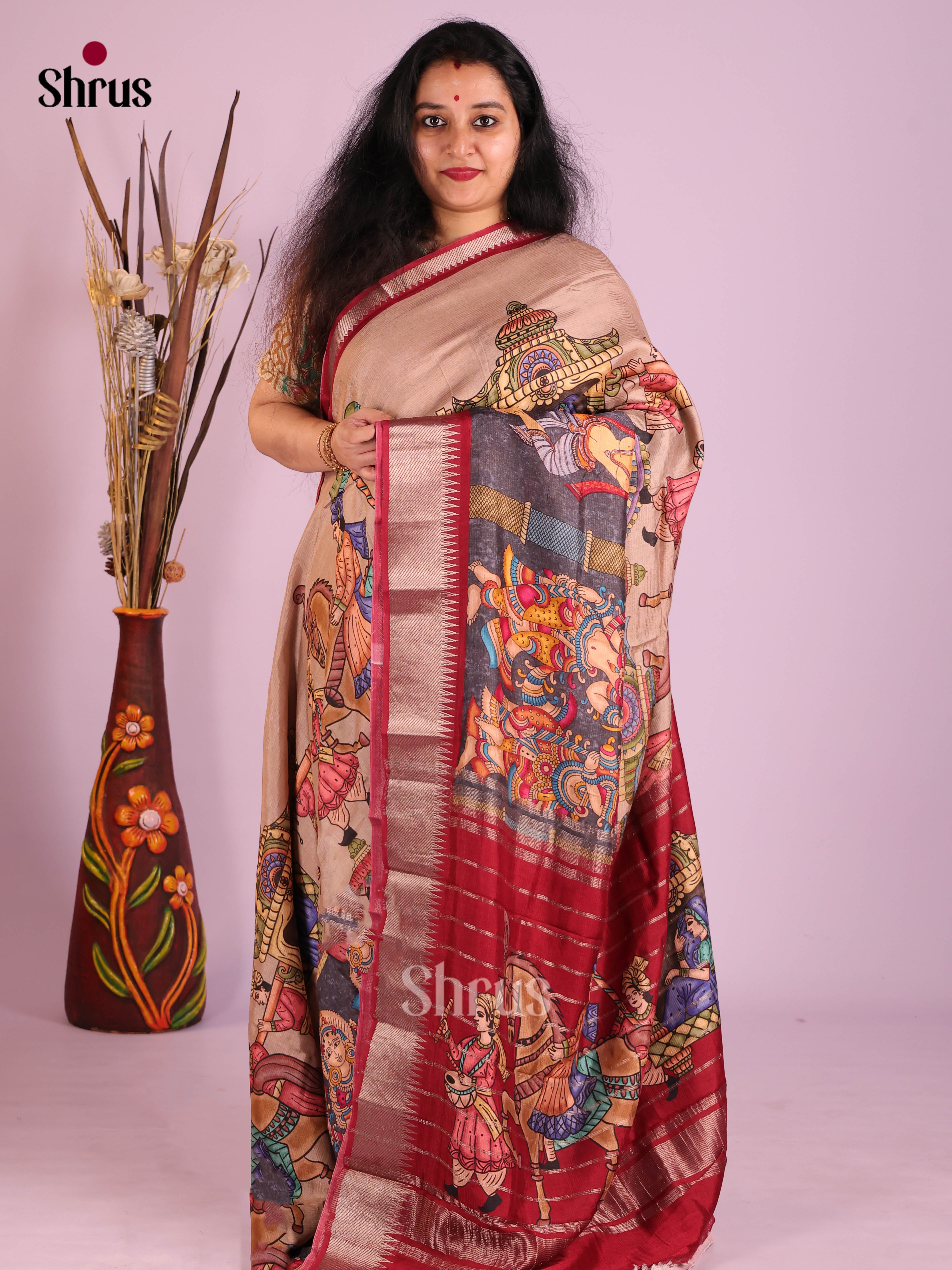 DIS26392 - Mangalagiri printed silkcotton Saree - Shop on Shrus.com