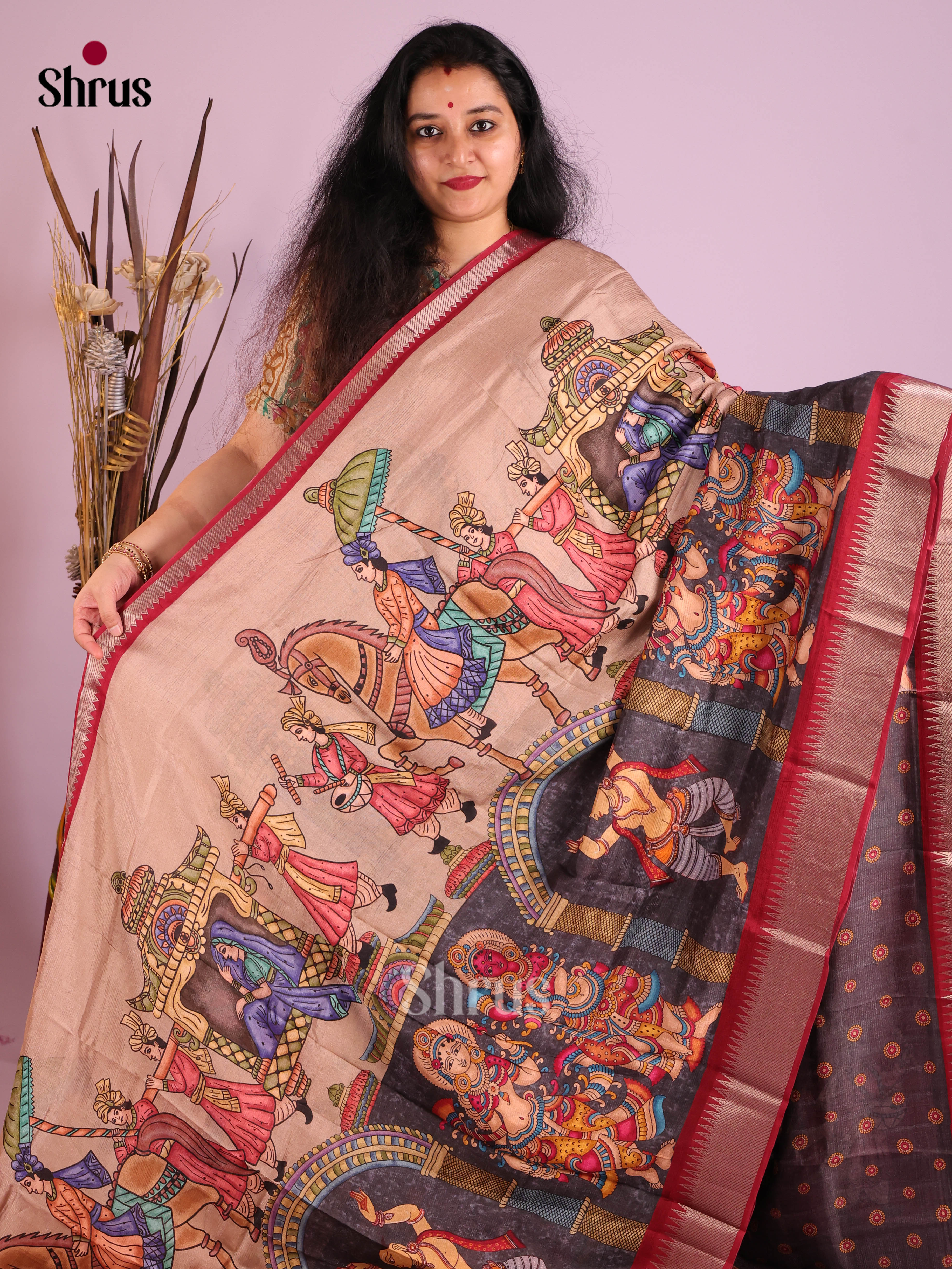 DIS26392 - Mangalagiri printed silkcotton Saree - Shop on Shrus.com