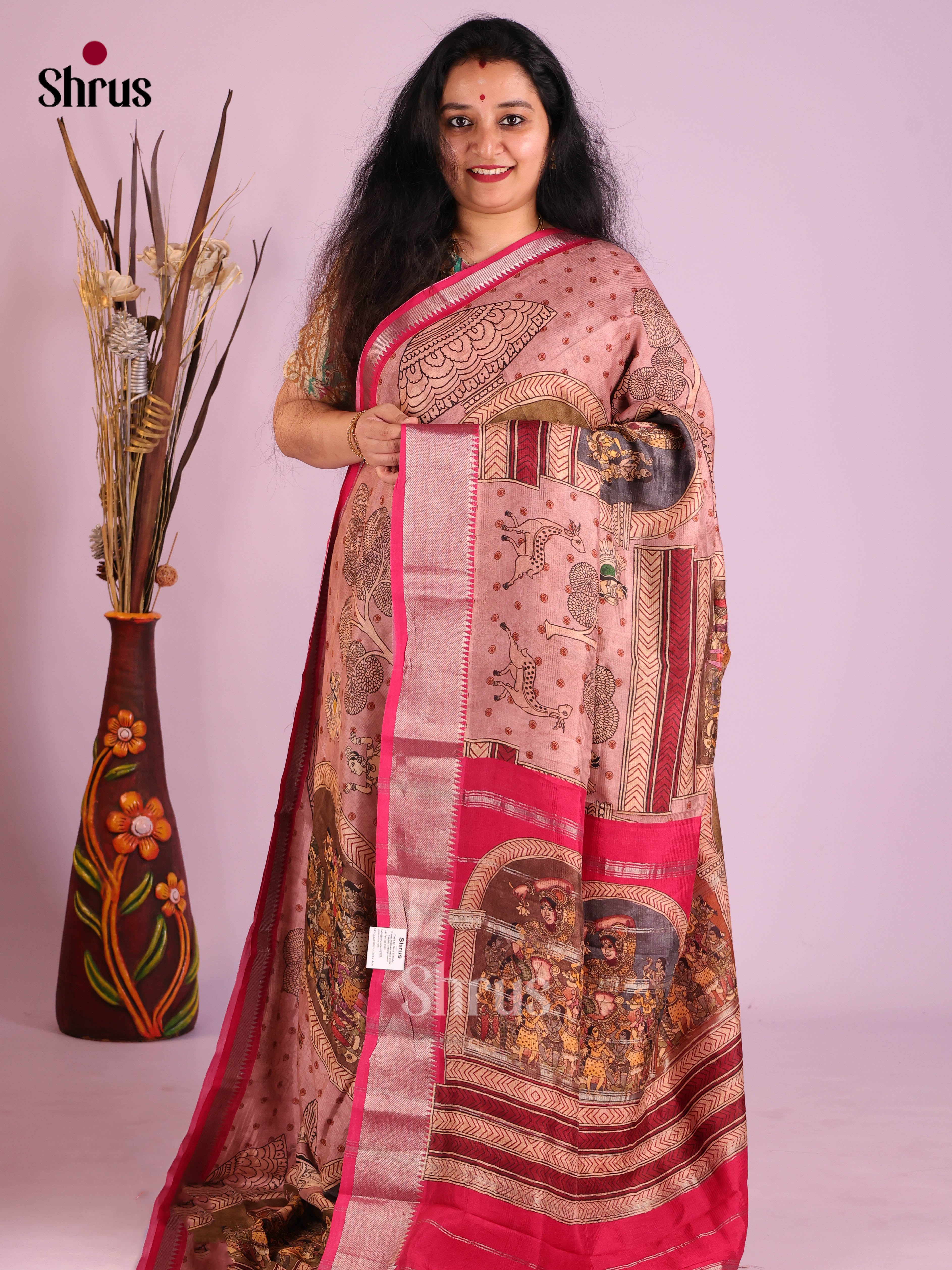 DIS26394 - Mangalagiri printed silkcotton Saree - Shop on Shrus.com