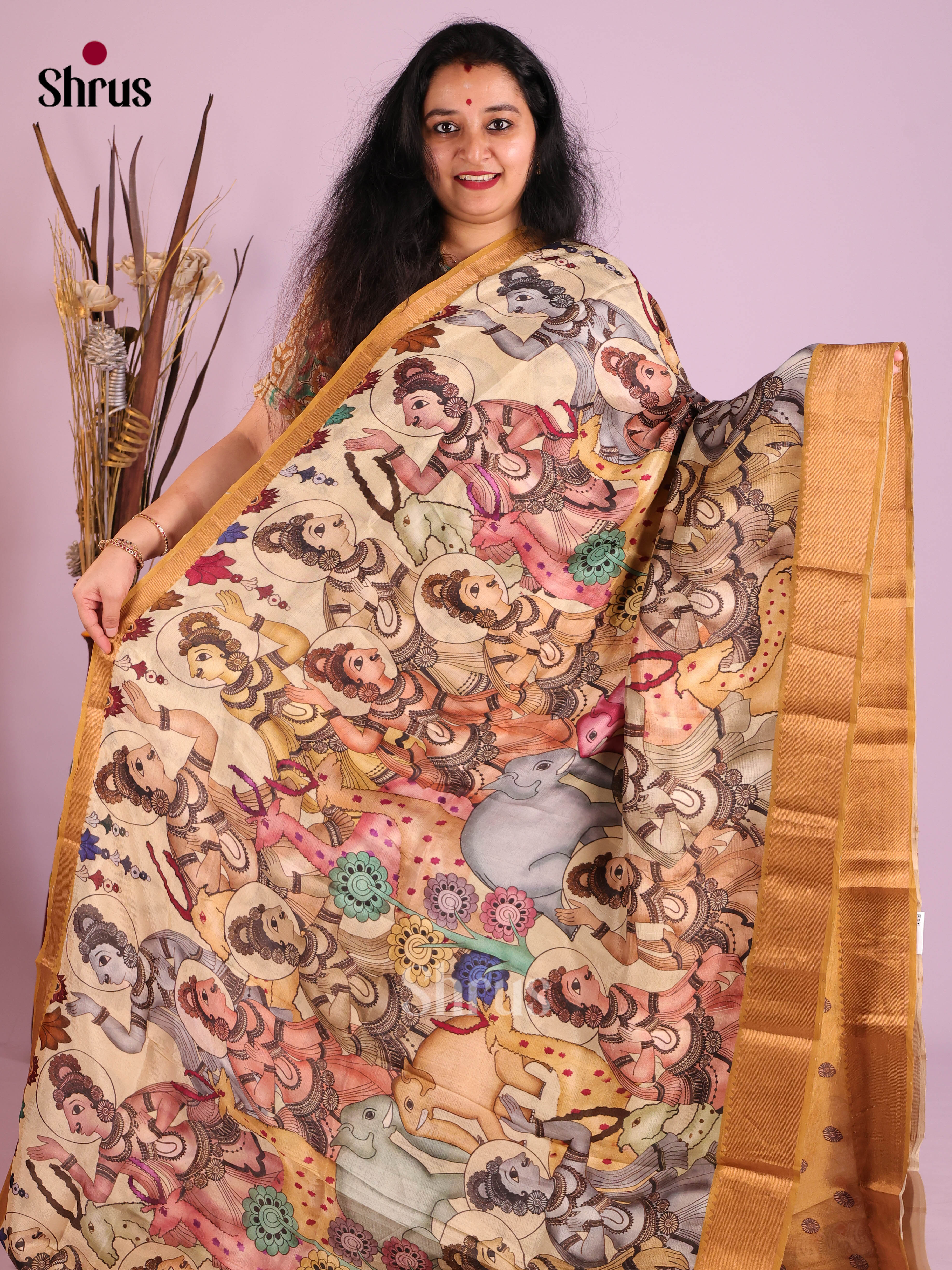 DIS26395 - Mangalagiri printed silkcotton Saree - Shop on Shrus.com