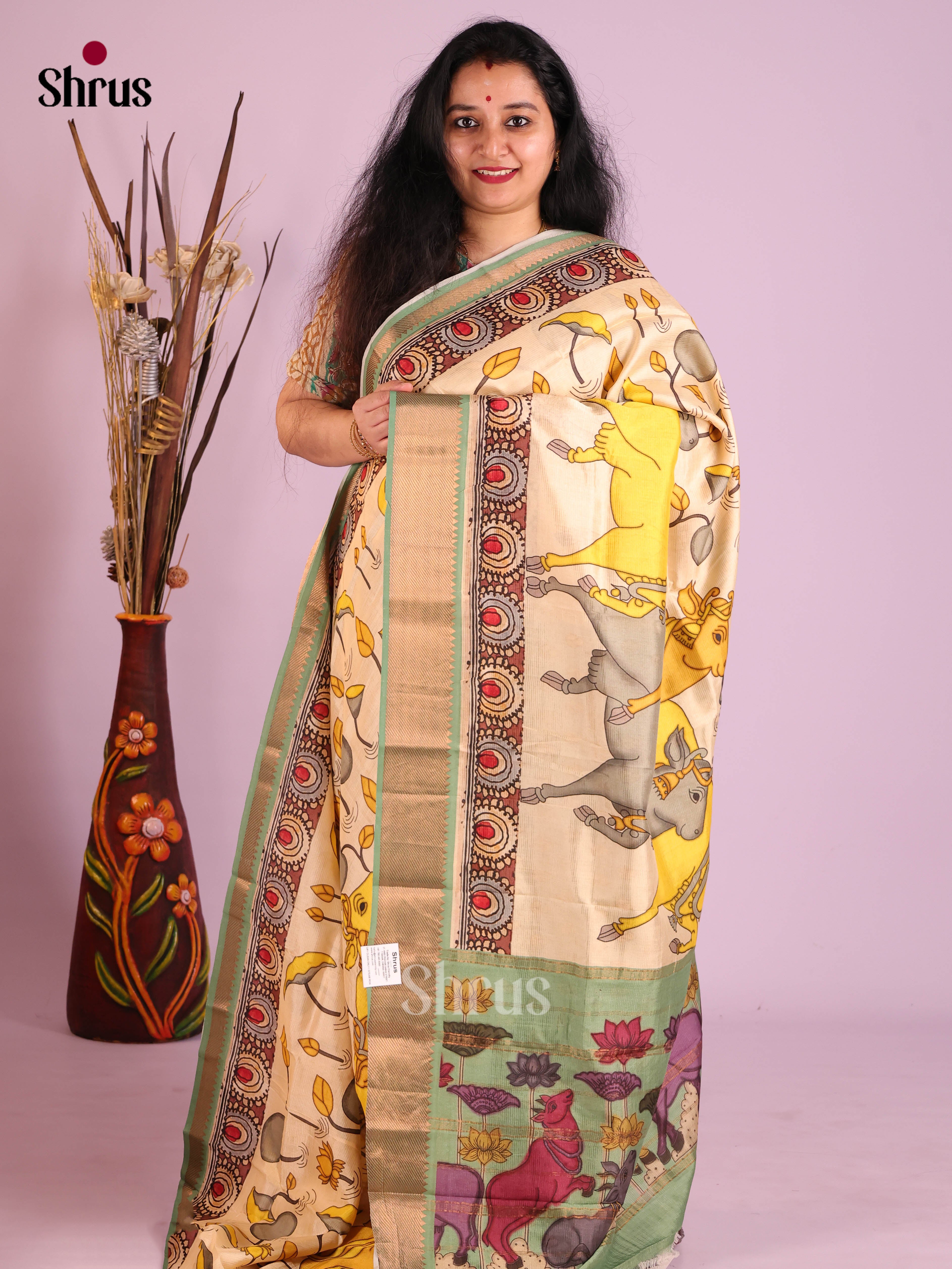 DIS26396 - Mangalagiri printed silkcotton Saree - Shop on Shrus.com