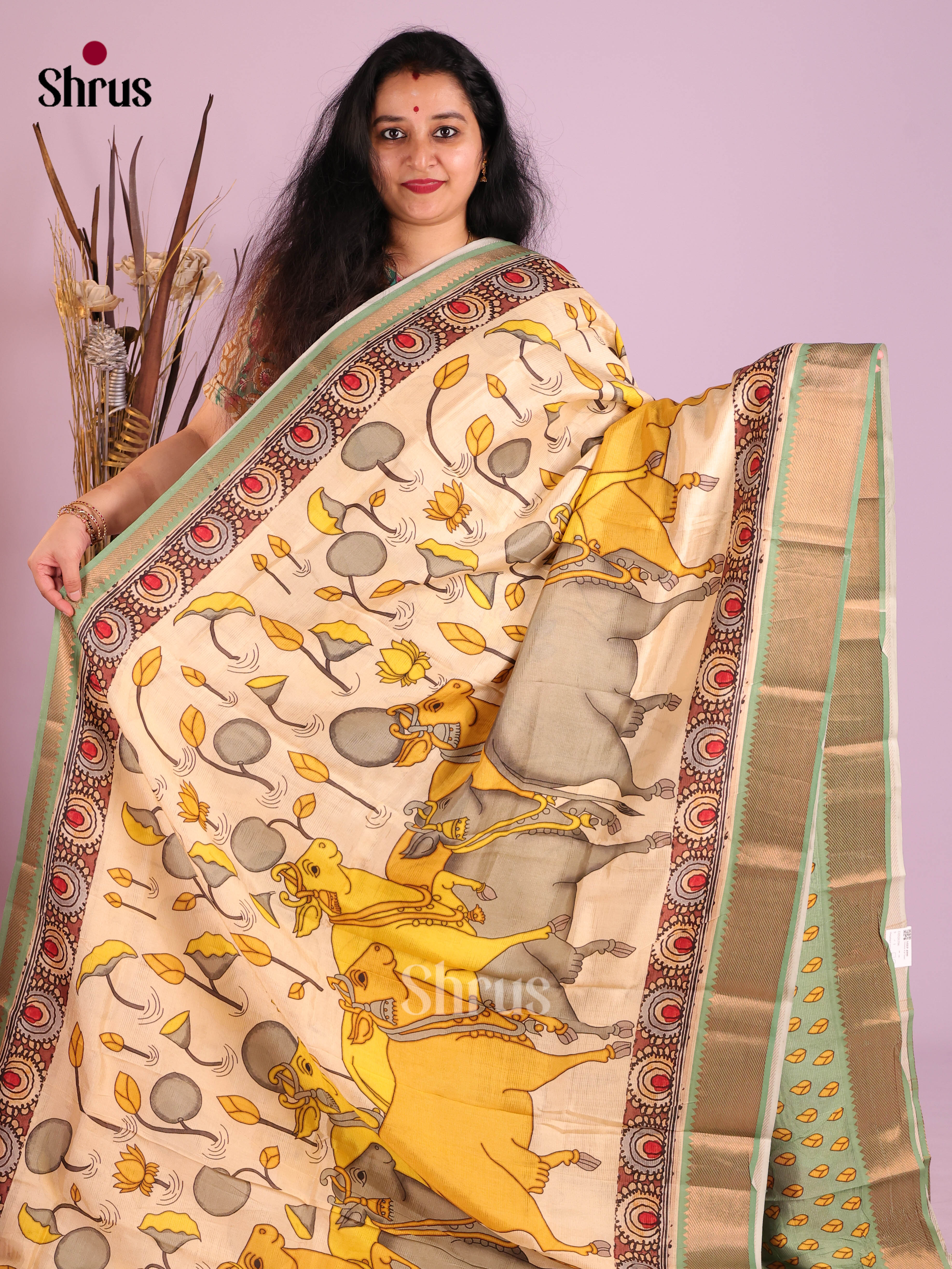DIS26396 - Mangalagiri printed silkcotton Saree - Shop on Shrus.com