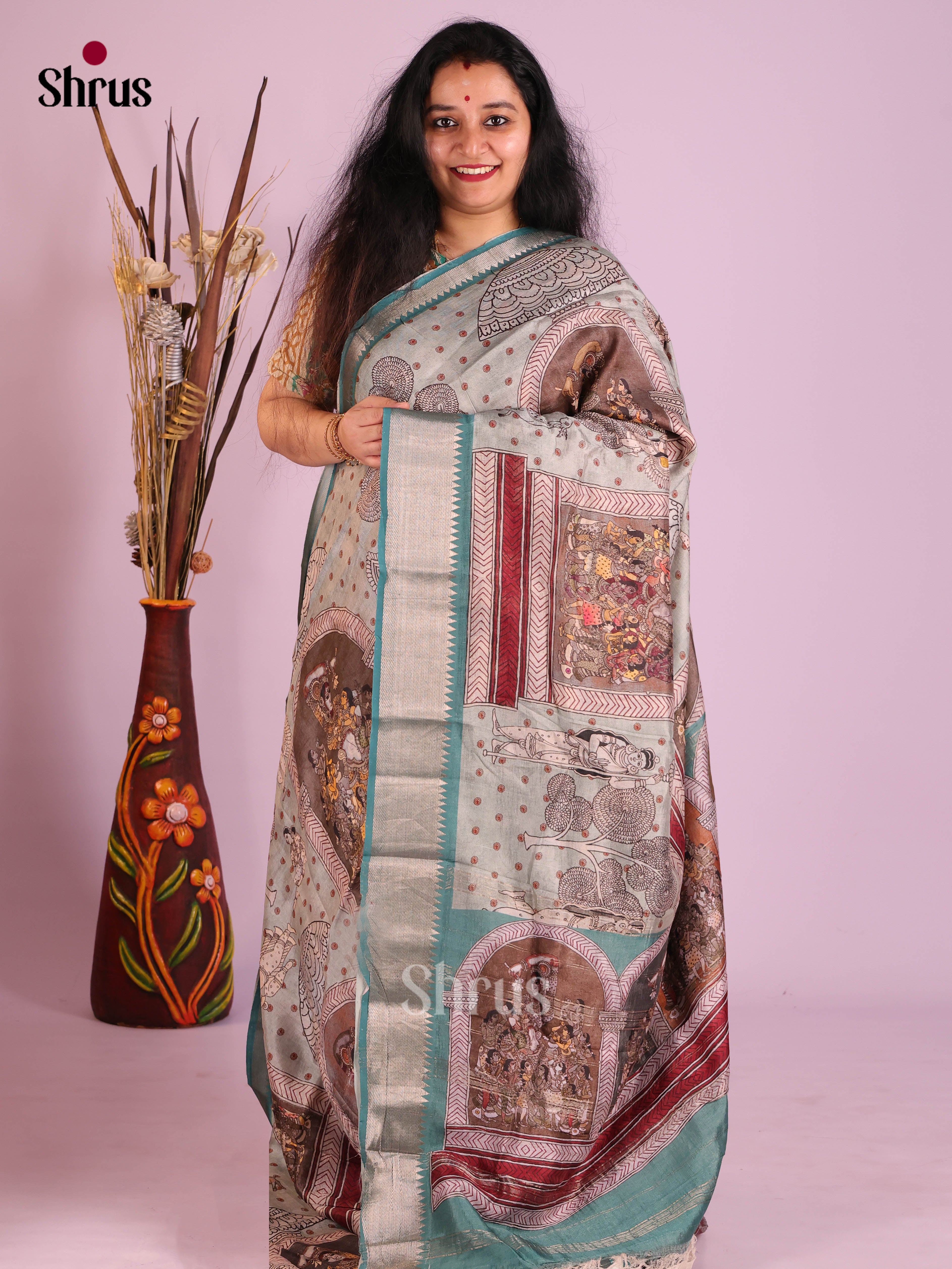 DIS26397 - Mangalagiri printed silkcotton Saree - Shop on Shrus.com