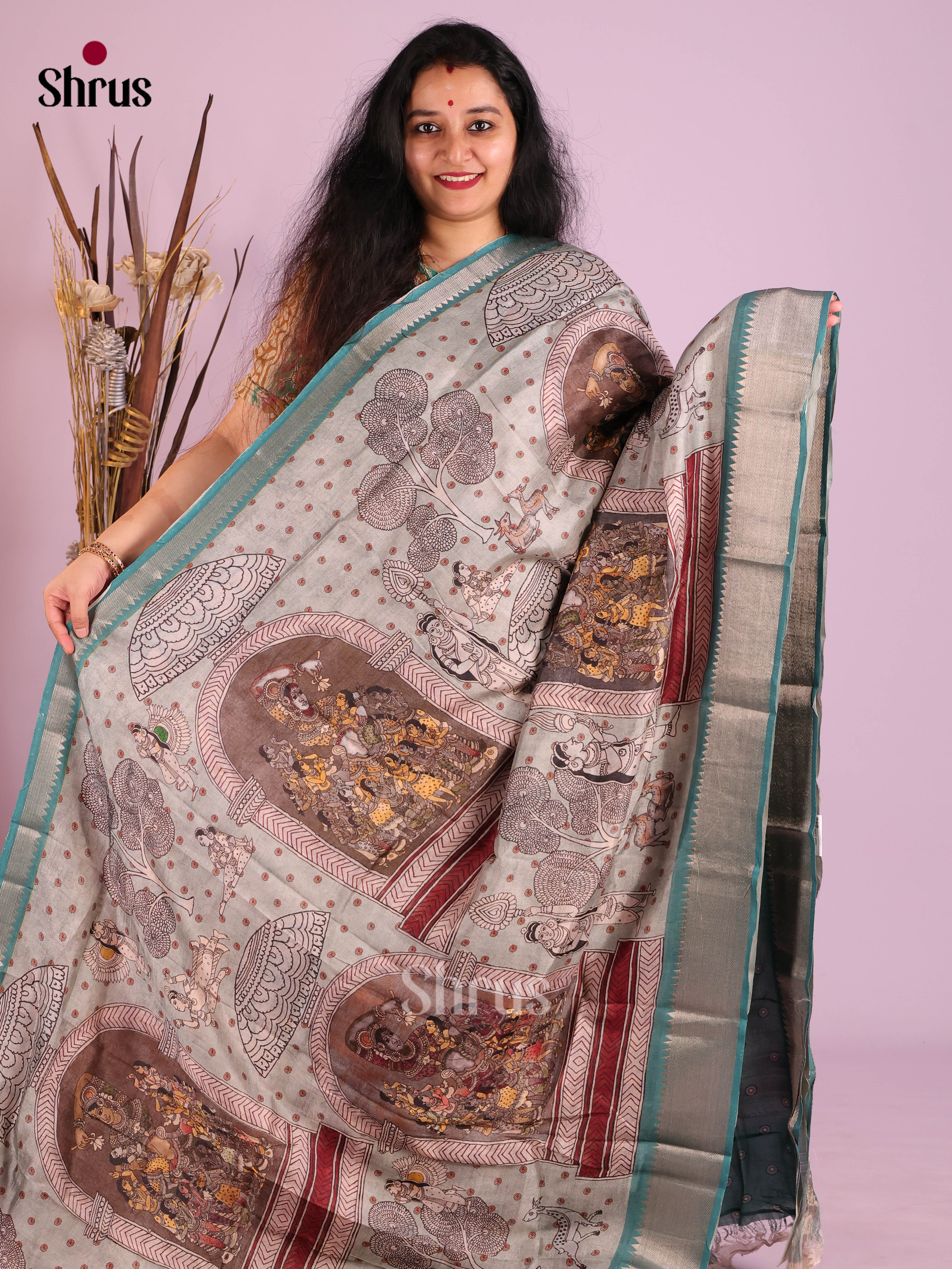 DIS26397 - Mangalagiri printed silkcotton Saree - Shop on Shrus.com