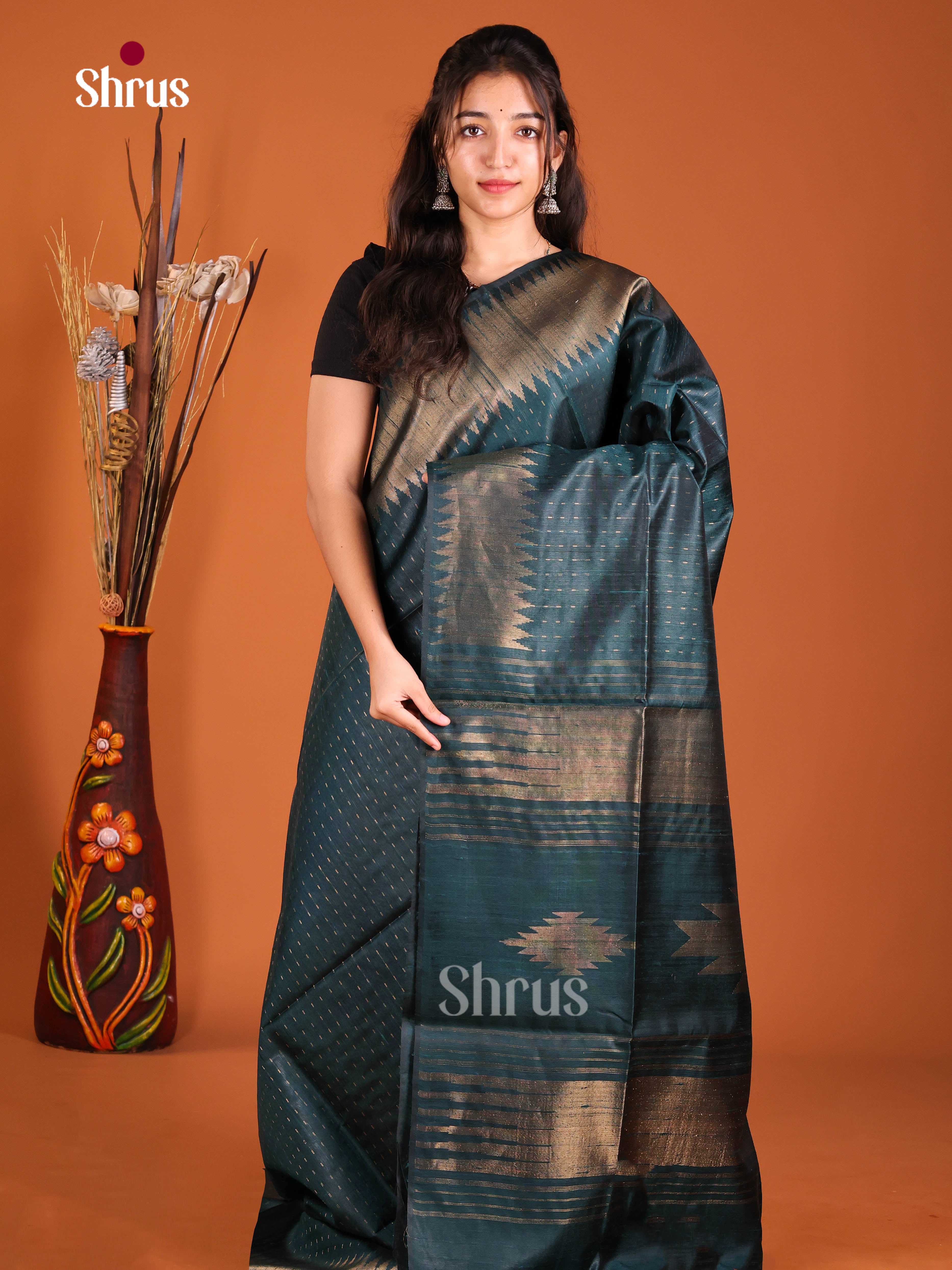 Peacock Blue(Single Tone) - Raw Silk Saree