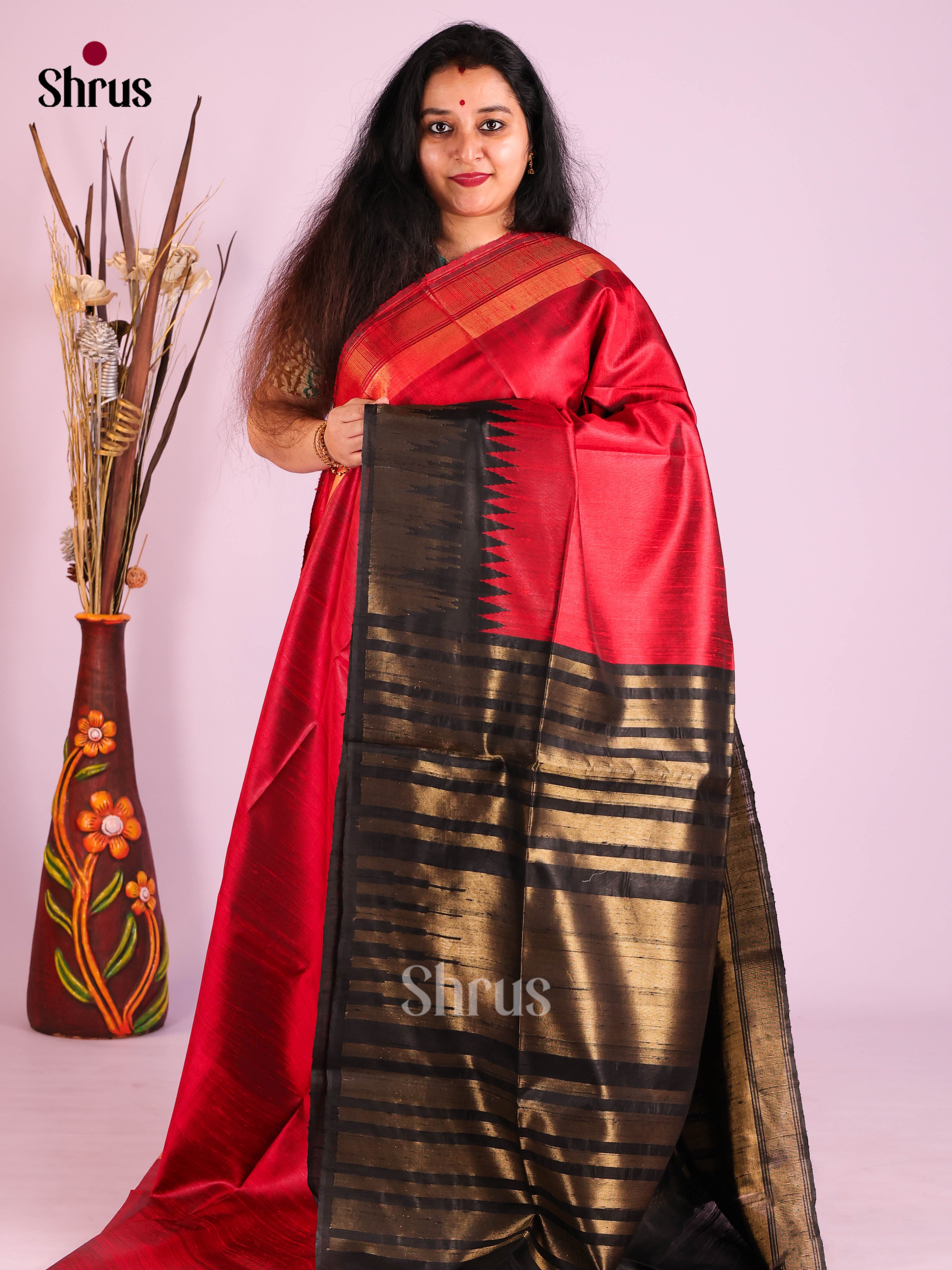 Red & Black - Raw Silk Saree